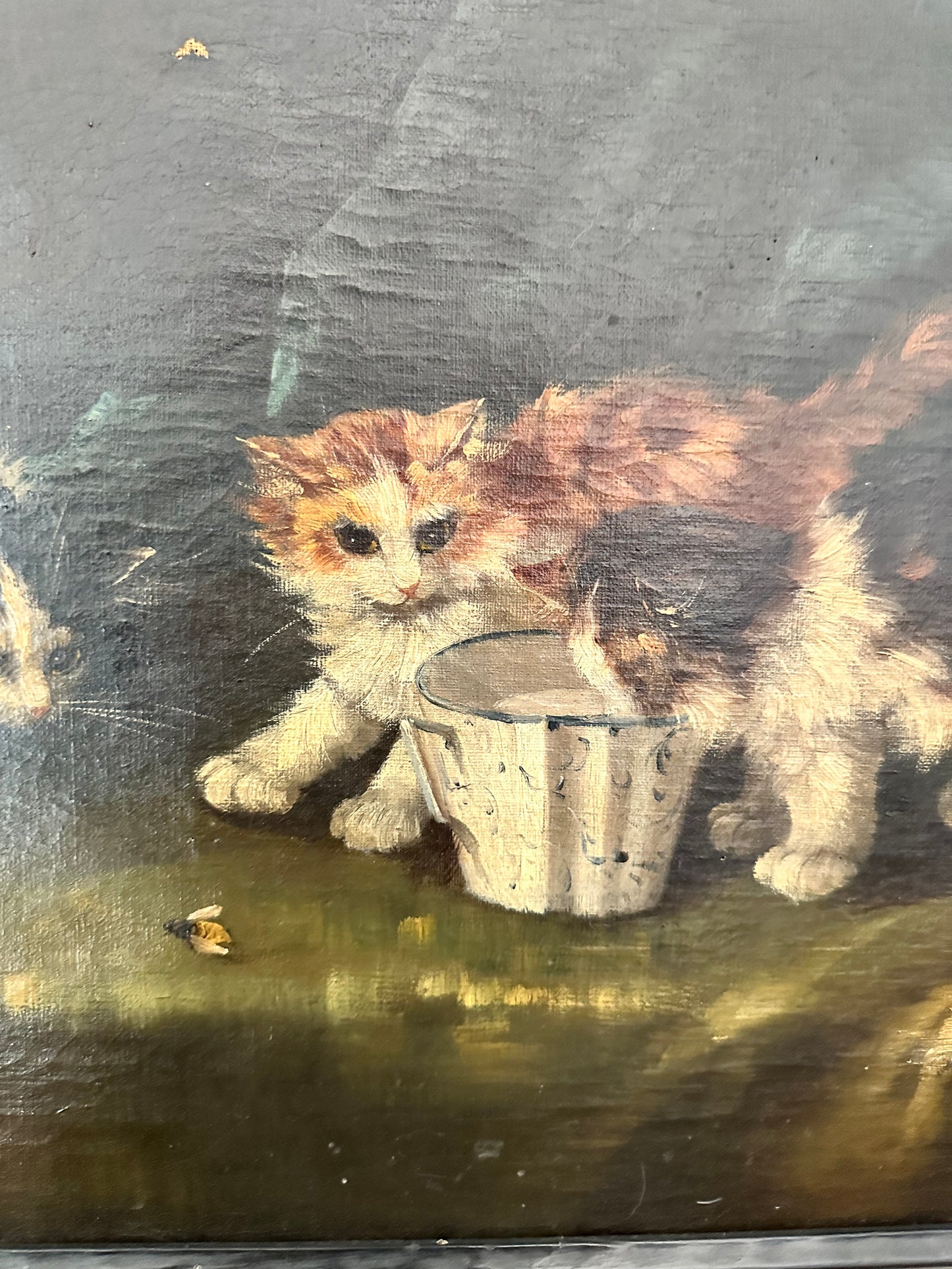 Antique Victorian Oil Painting of Kittens | Moody Cat Portrait