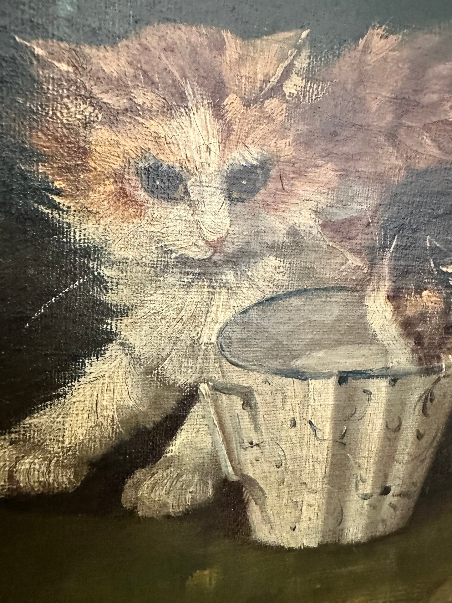 Antique Victorian Oil Painting of Kittens | Moody Cat Portrait