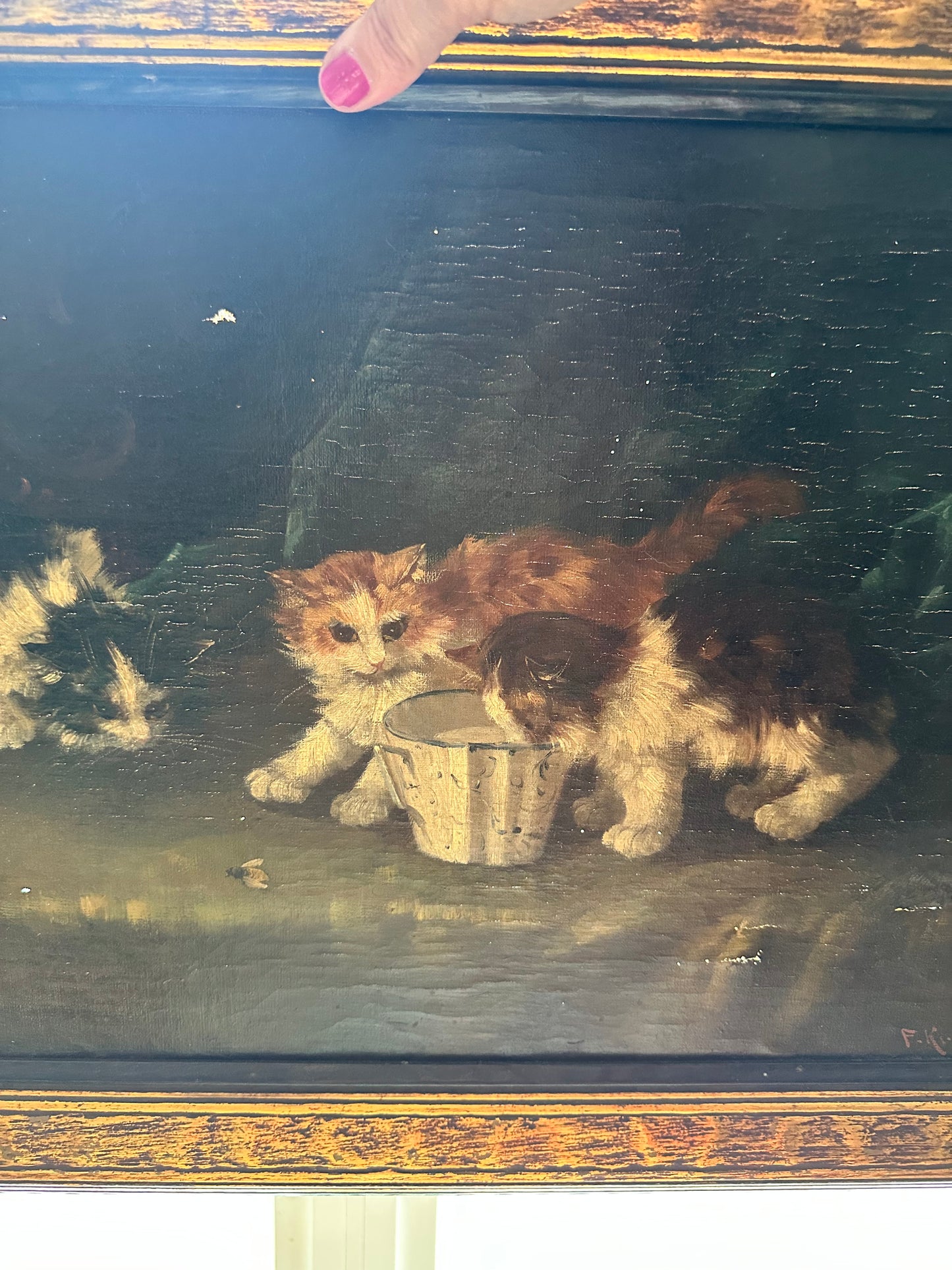 Antique Victorian Oil Painting of Kittens | Moody Cat Portrait