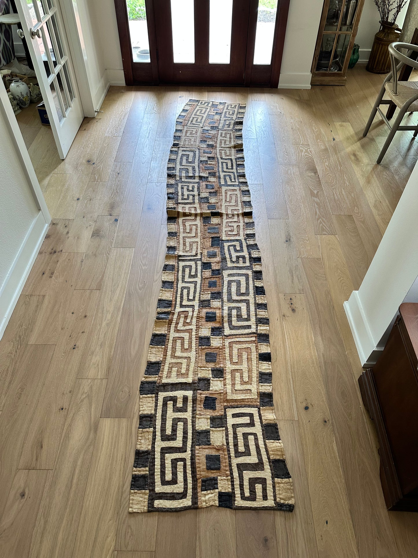 Vintage Kuba Cloth Textile Runner | Handwoven African Raffia Textile | 14 Ft Long