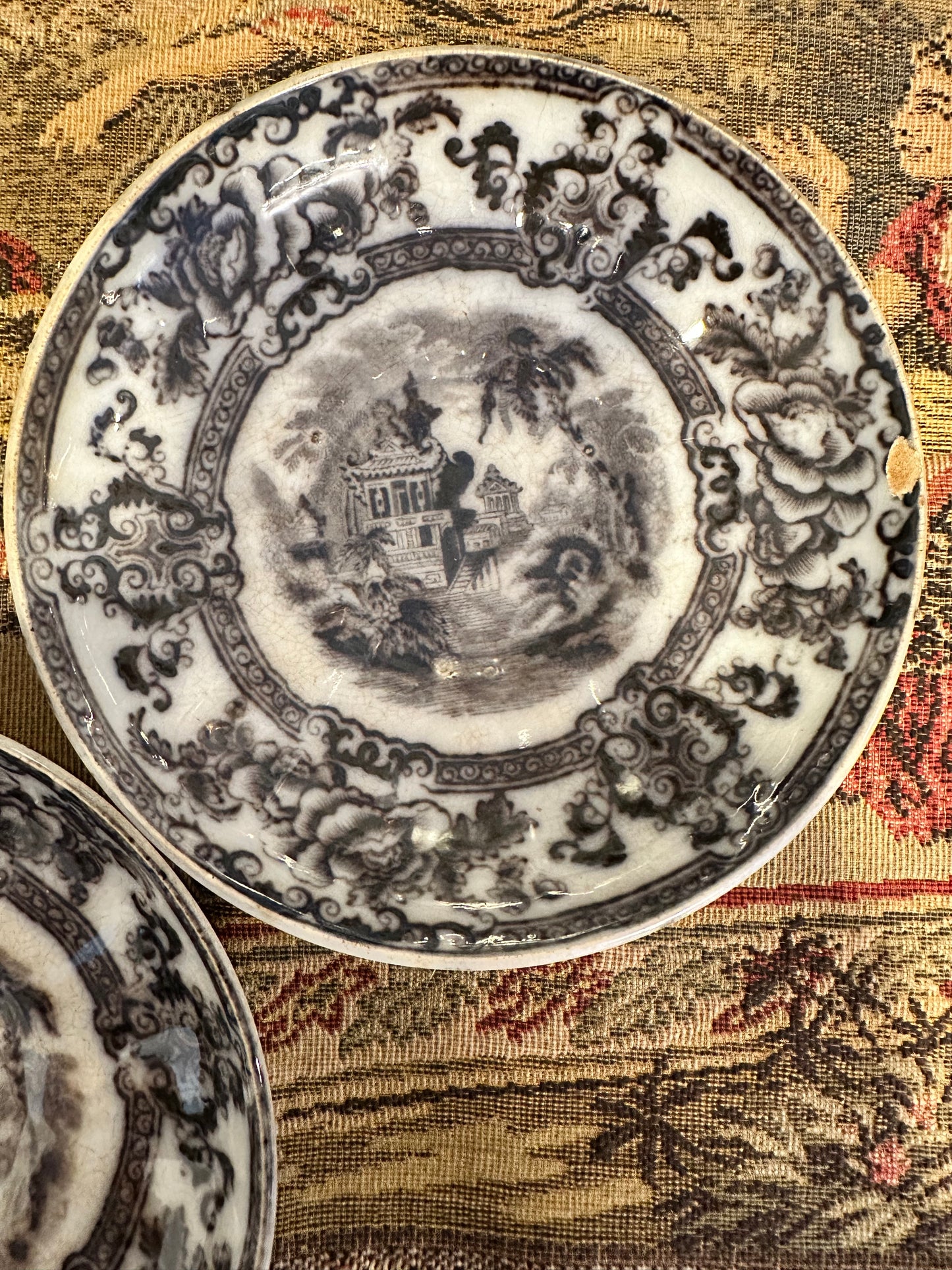 Antique Davenport Cyprus Flow Black Saucers – Three Available – 5.75"