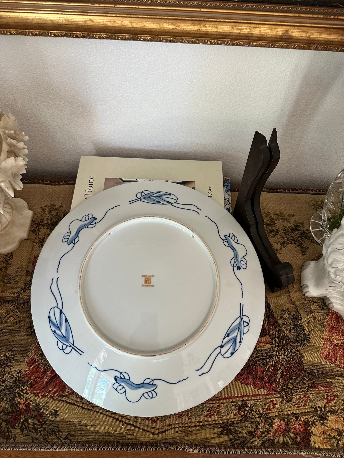 Large Hand Painted Imari Charger, Gold Imari Porcelain Platter with Stand |15.5"