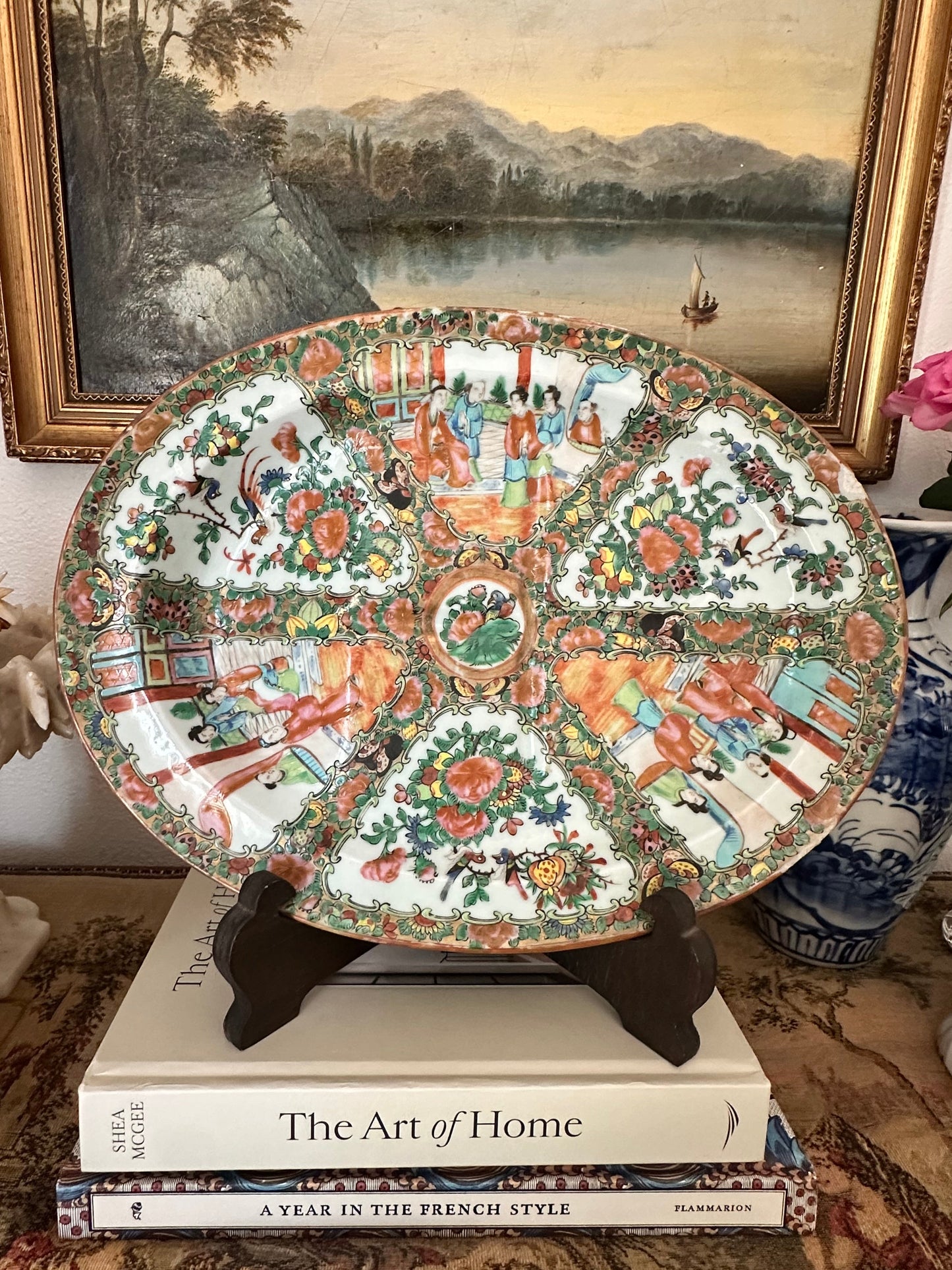 Antique Rose Medallion Meat Platter | Chinese Export Serving Tray | 15" x 11.5"