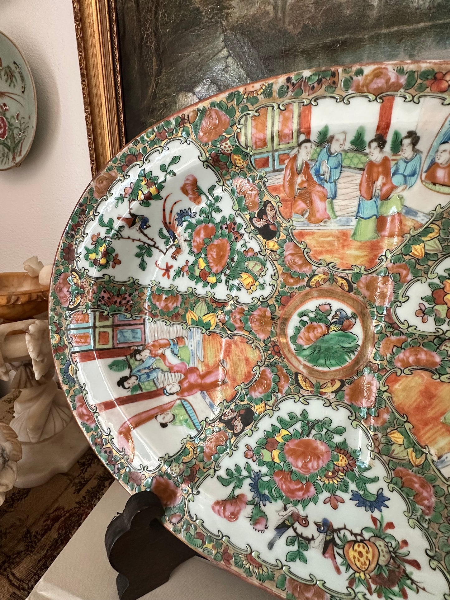 Antique Rose Medallion Meat Platter | Chinese Export Serving Tray | 15" x 11.5"