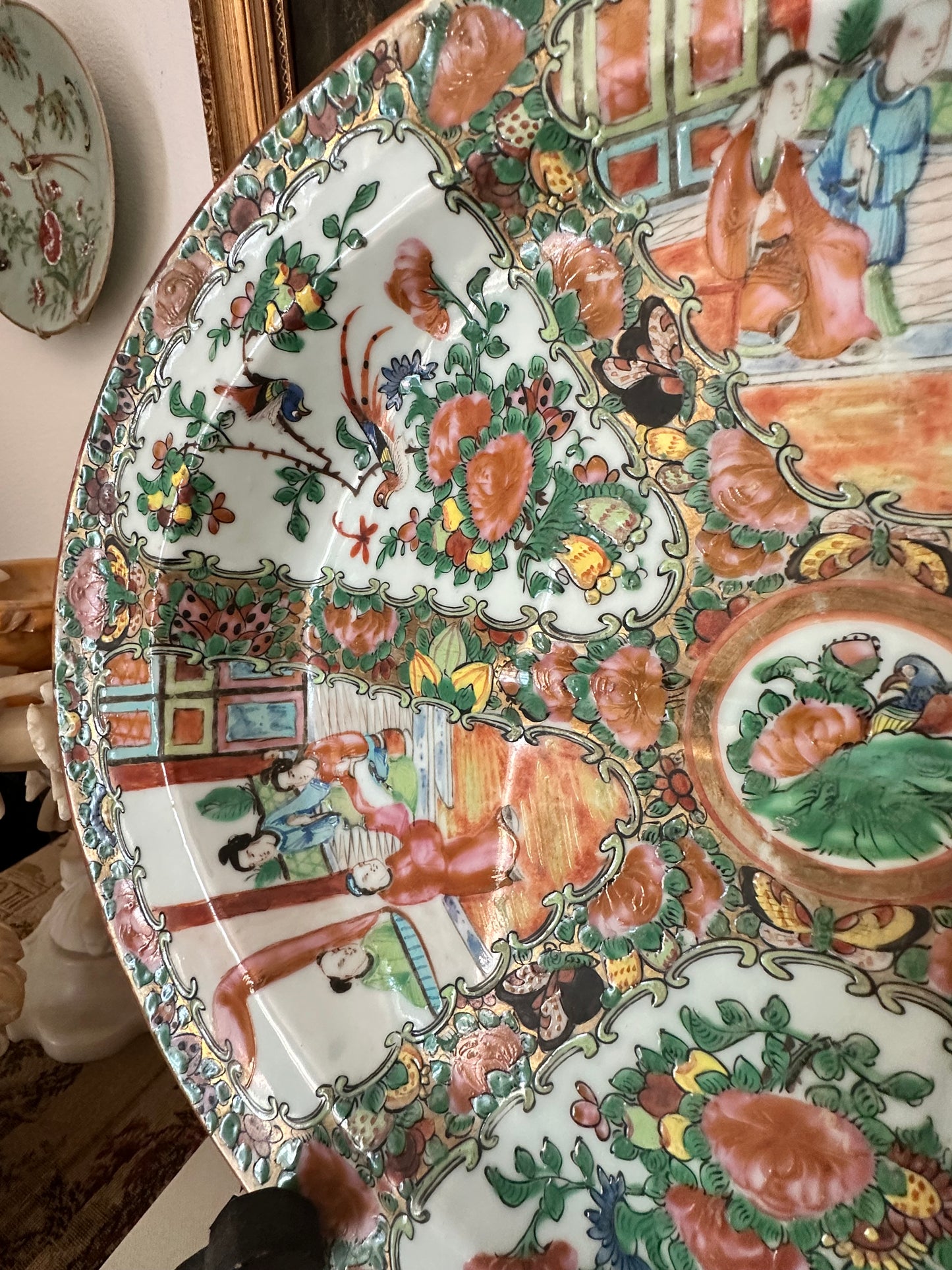 Antique Rose Medallion Meat Platter | Chinese Export Serving Tray | 15" x 11.5"