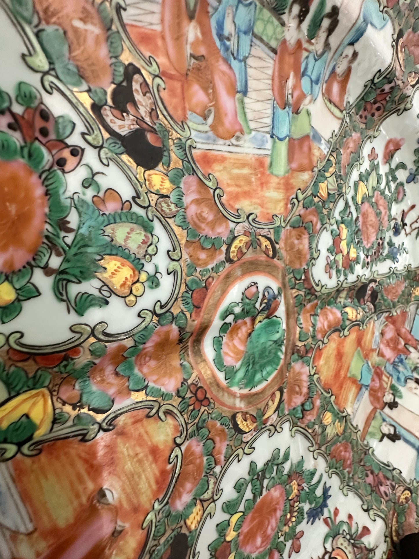 Antique Rose Medallion Meat Platter | Chinese Export Serving Tray | 15" x 11.5"