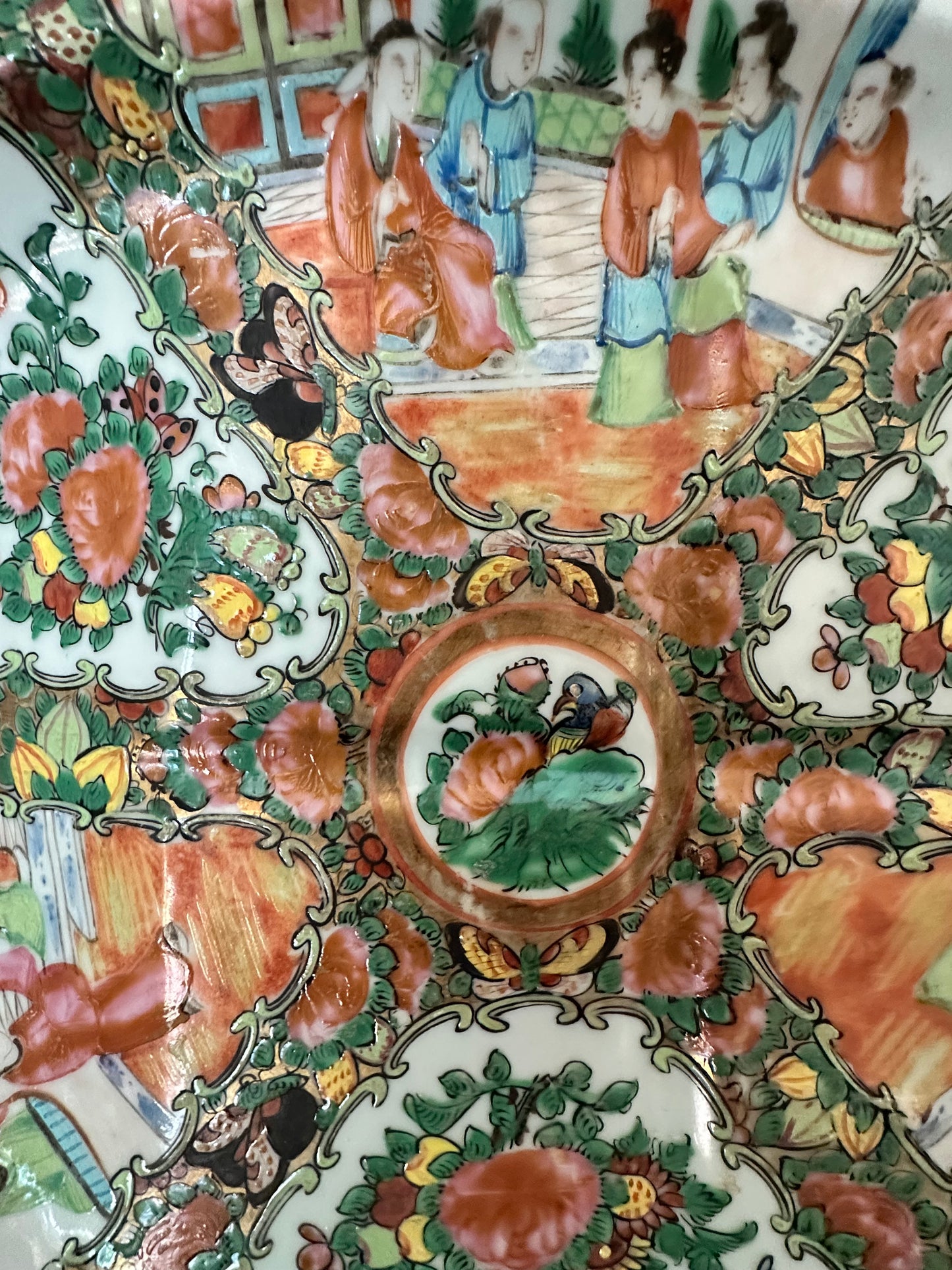 Antique Rose Medallion Meat Platter | Chinese Export Serving Tray | 15" x 11.5"