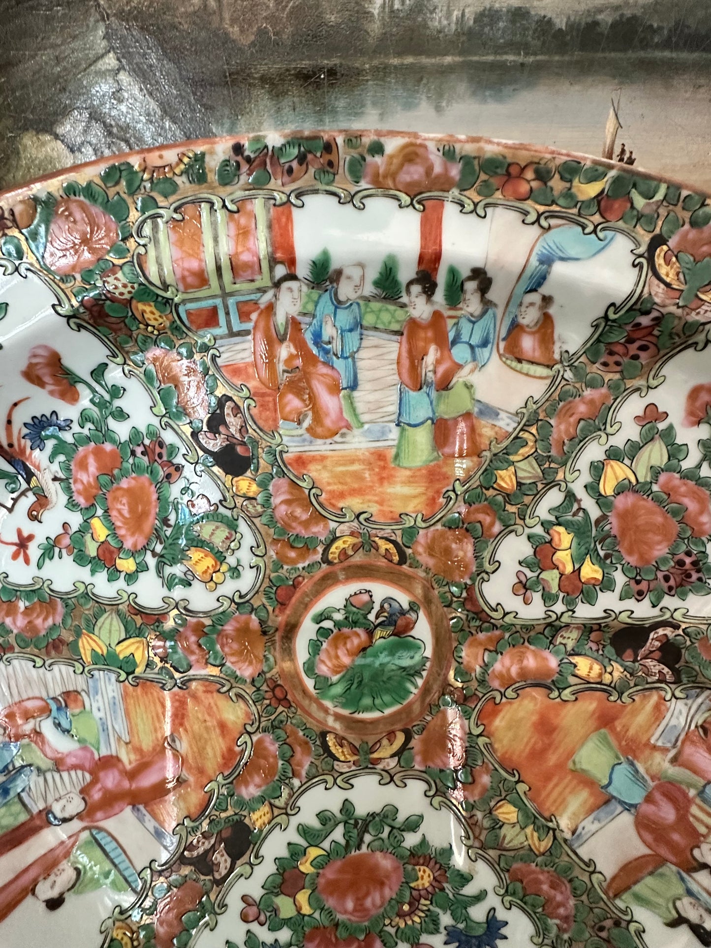 Antique Rose Medallion Meat Platter | Chinese Export Serving Tray | 15" x 11.5"