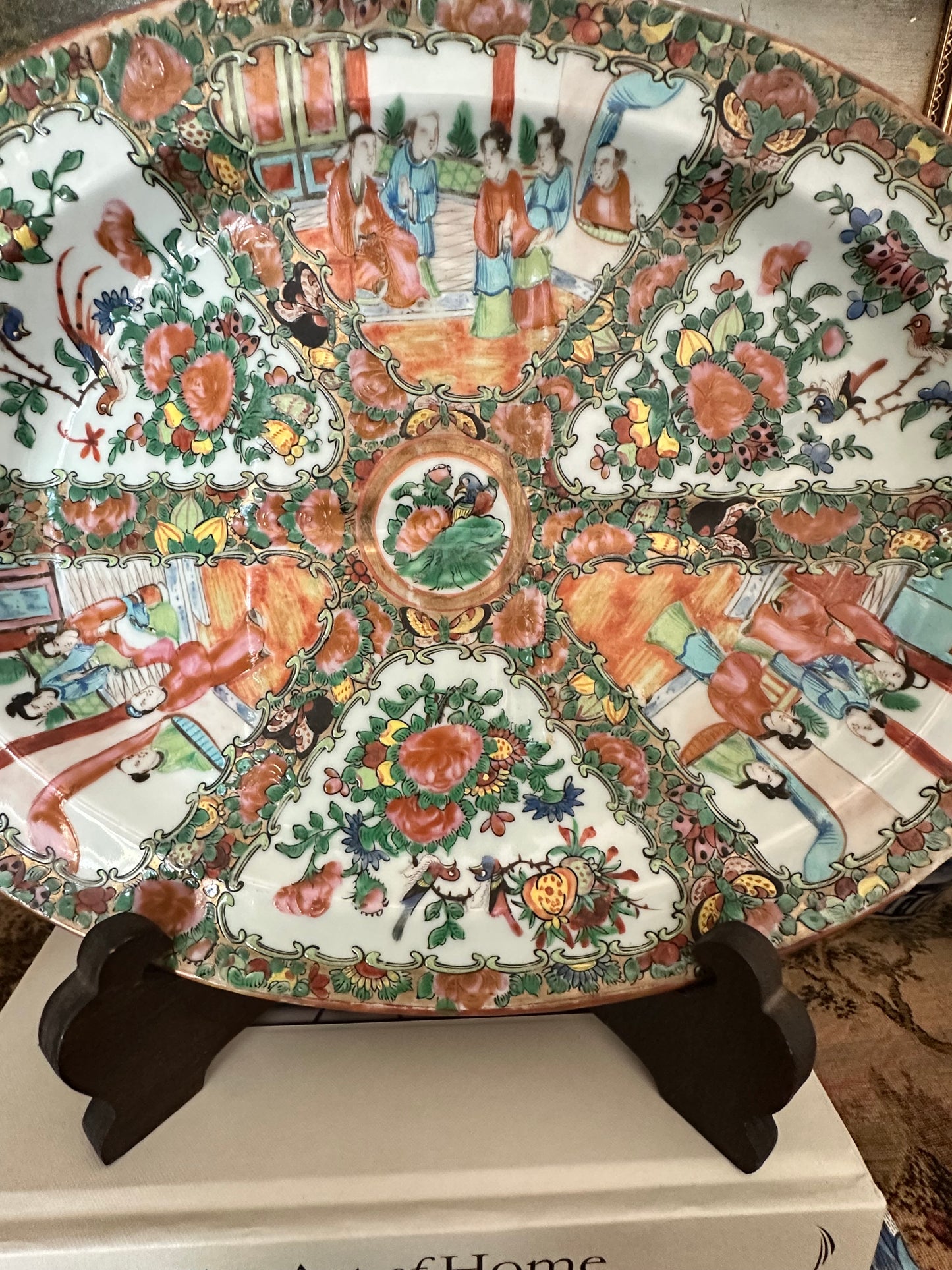 Antique Rose Medallion Meat Platter | Chinese Export Serving Tray | 15" x 11.5"