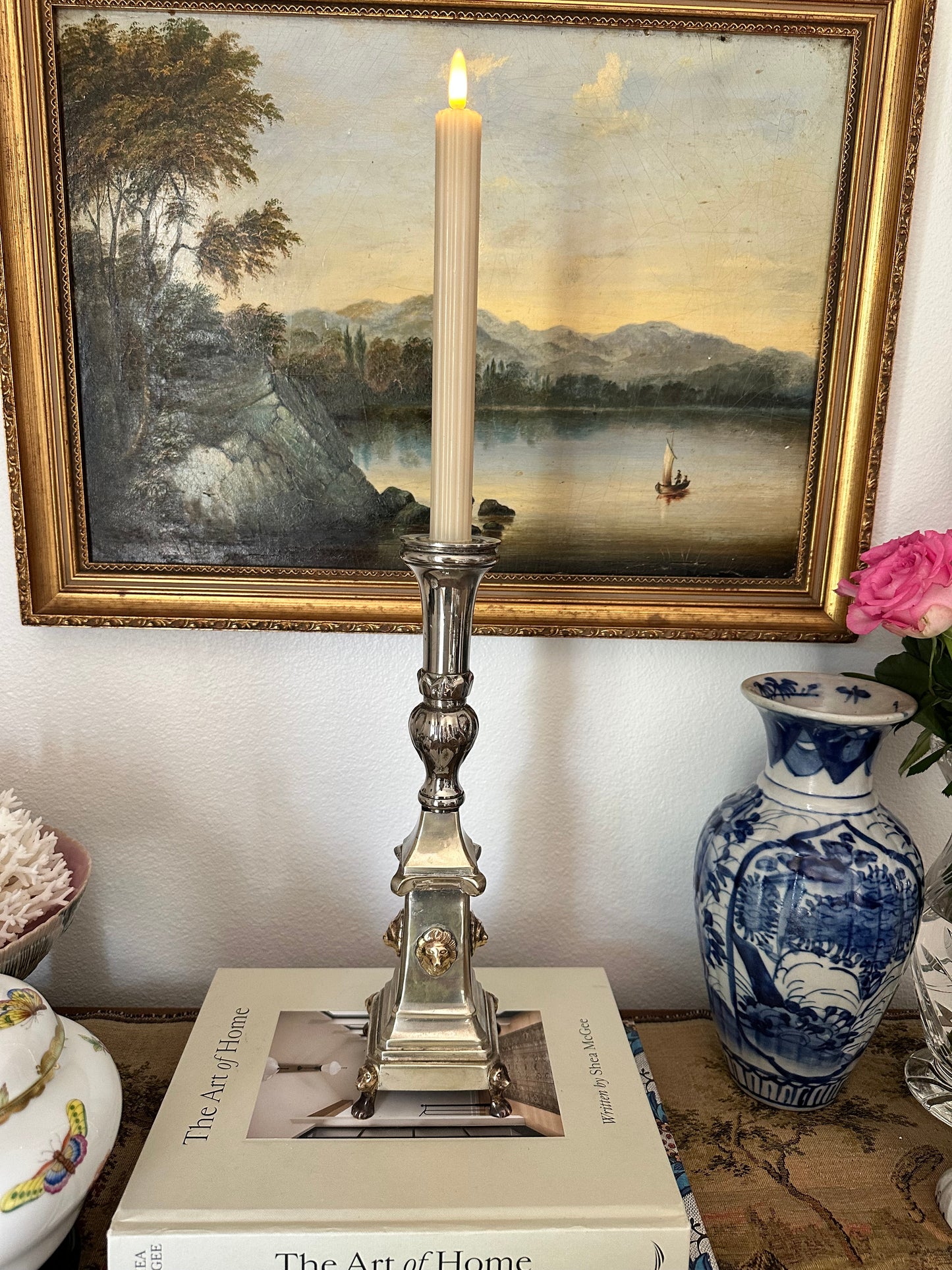 Early 20th Century Silver Plate Candlestick with Lions
