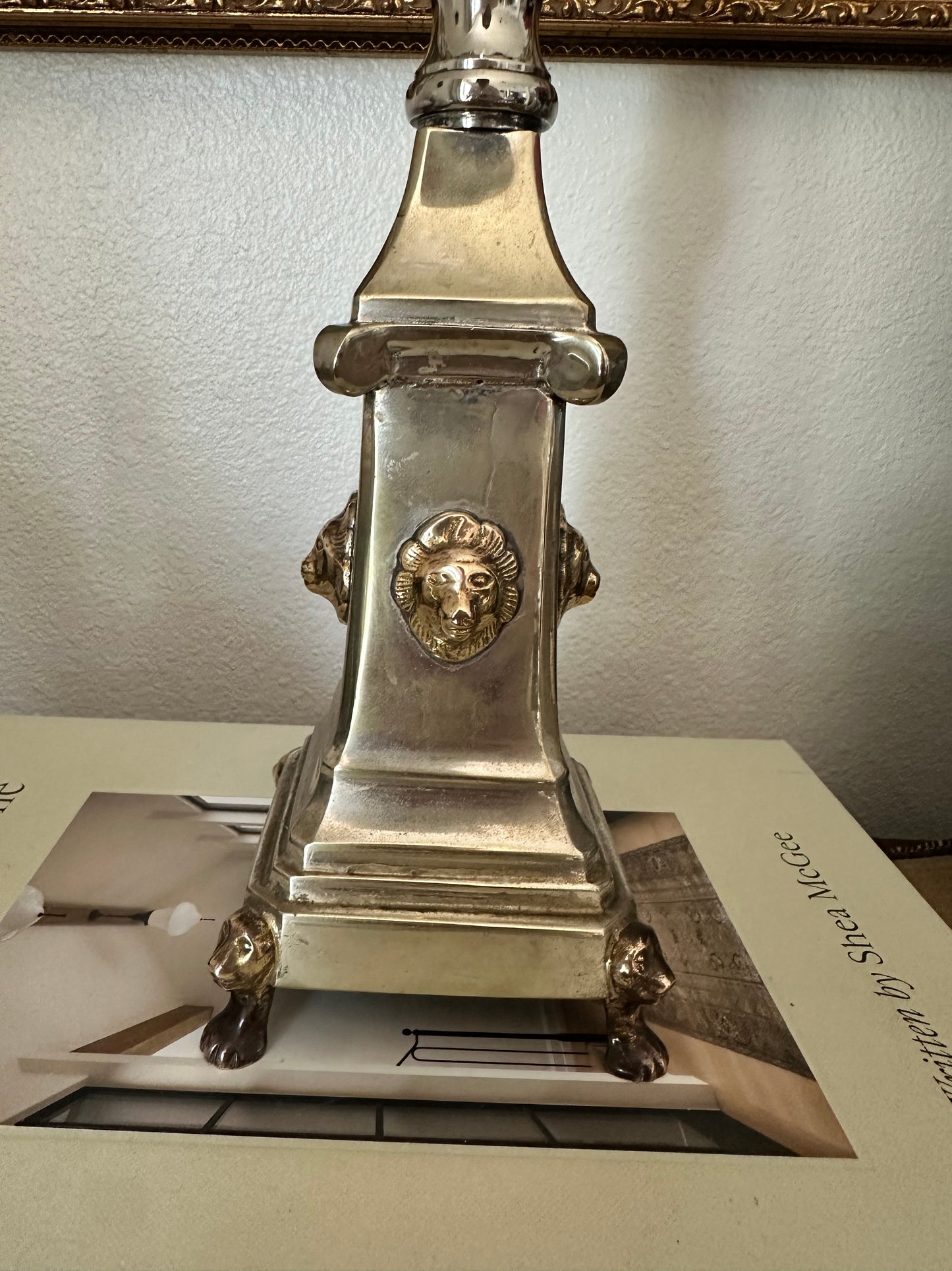 Early 20th Century Silver Plate Candlestick with Lions