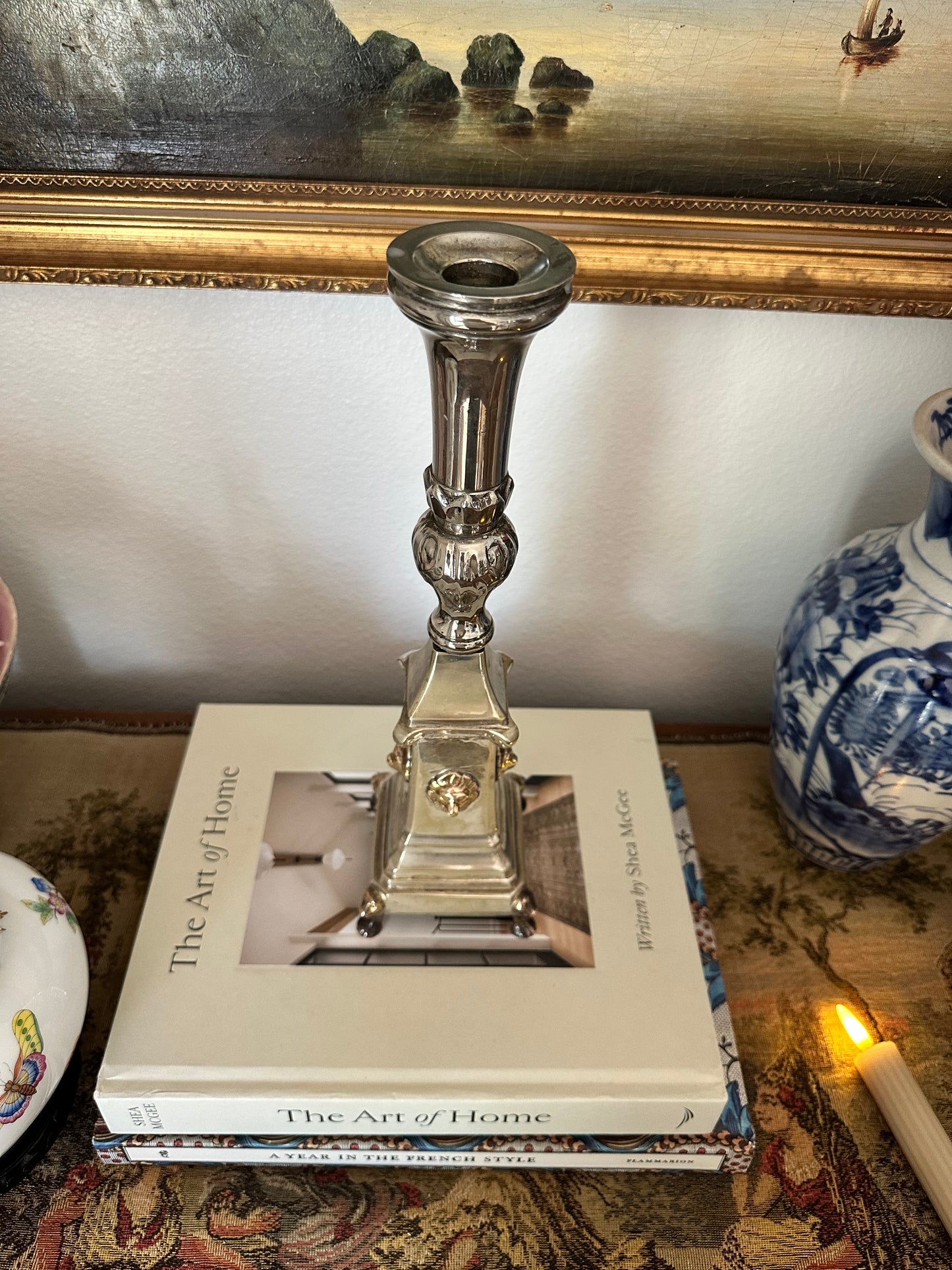 Early 20th Century Silver Plate Candlestick with Lions