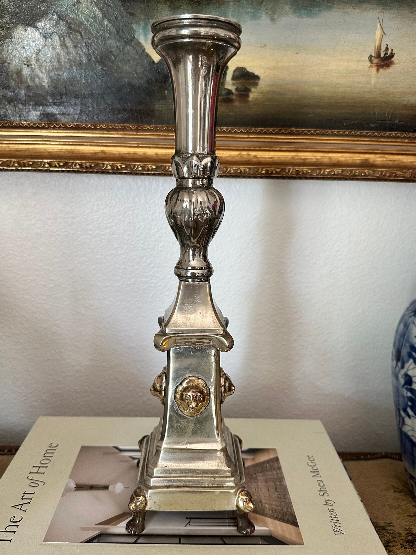 Early 20th Century Silver Plate Candlestick with Lions