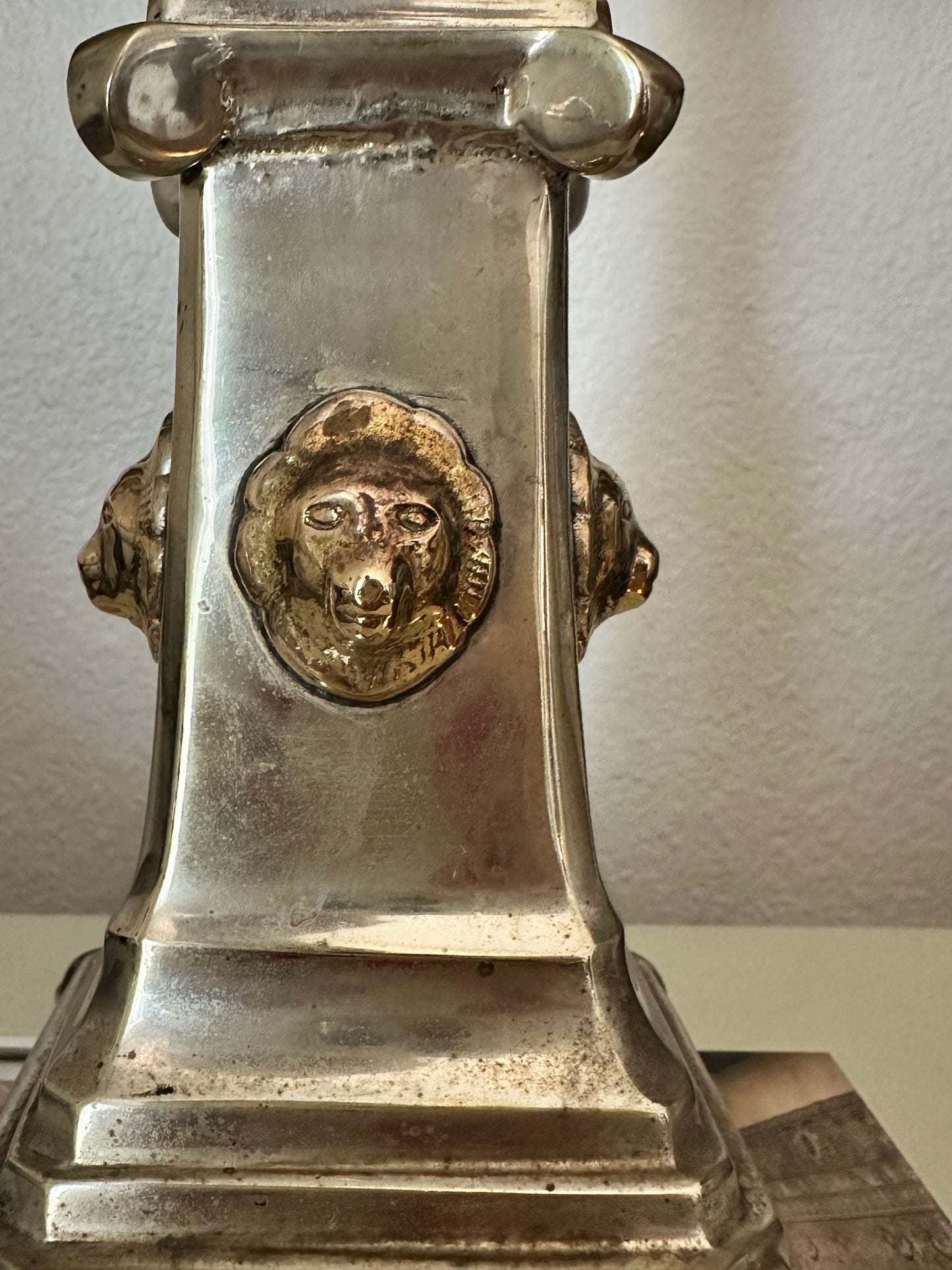 Early 20th Century Silver Plate Candlestick with Lions