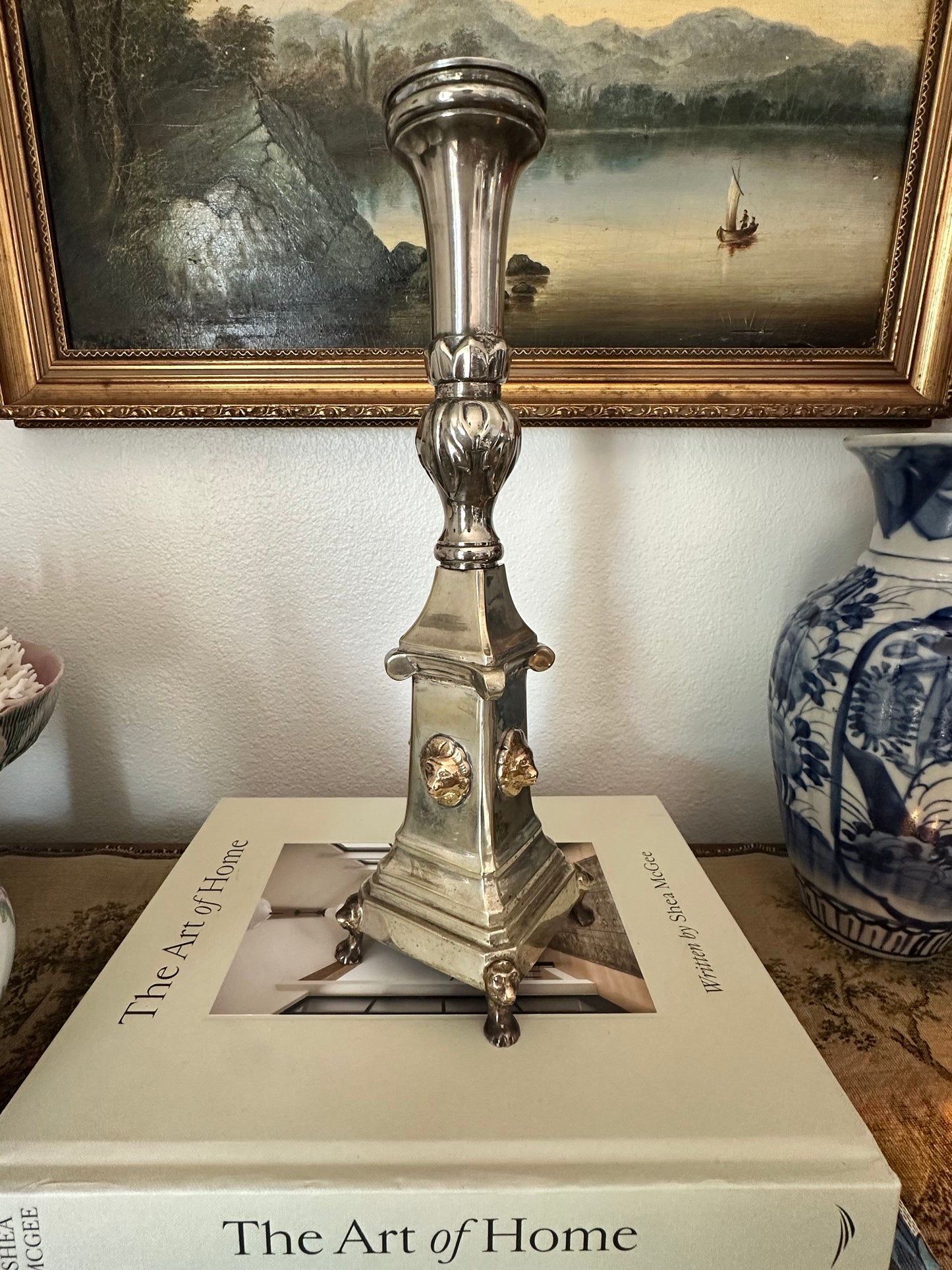 Early 20th Century Silver Plate Candlestick with Lions