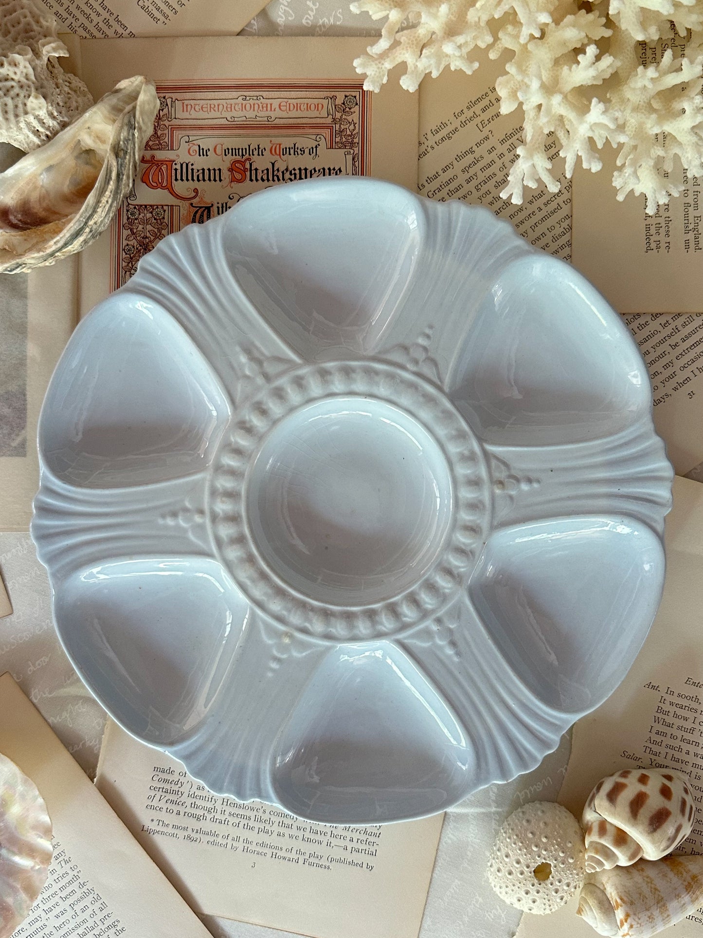 Antique Victorian Powder Blue Glass Oyster Plate | Pearl Dot Style | 8.75"