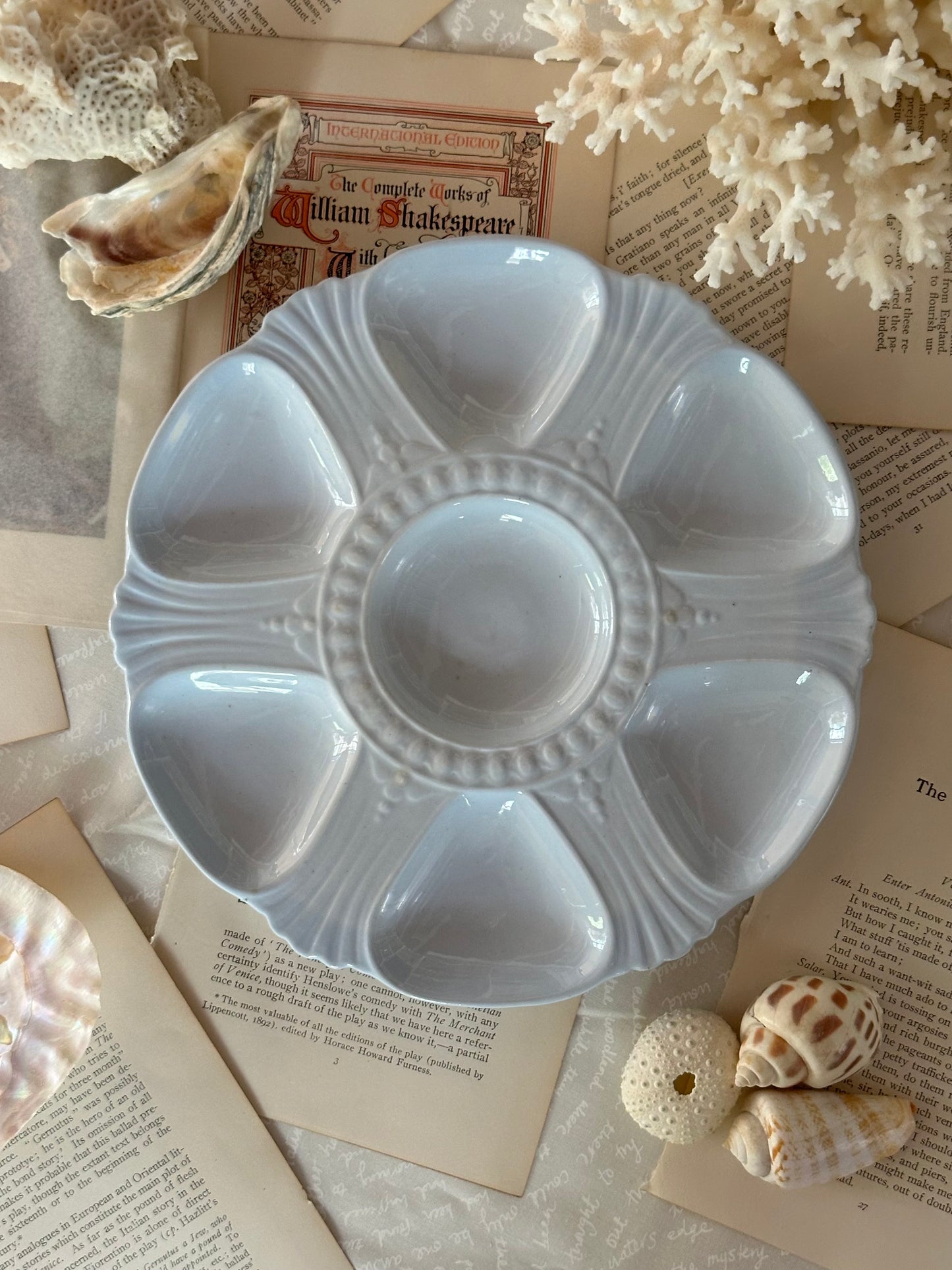 Antique Victorian Powder Blue Glass Oyster Plate | Pearl Dot Style | 8.75"