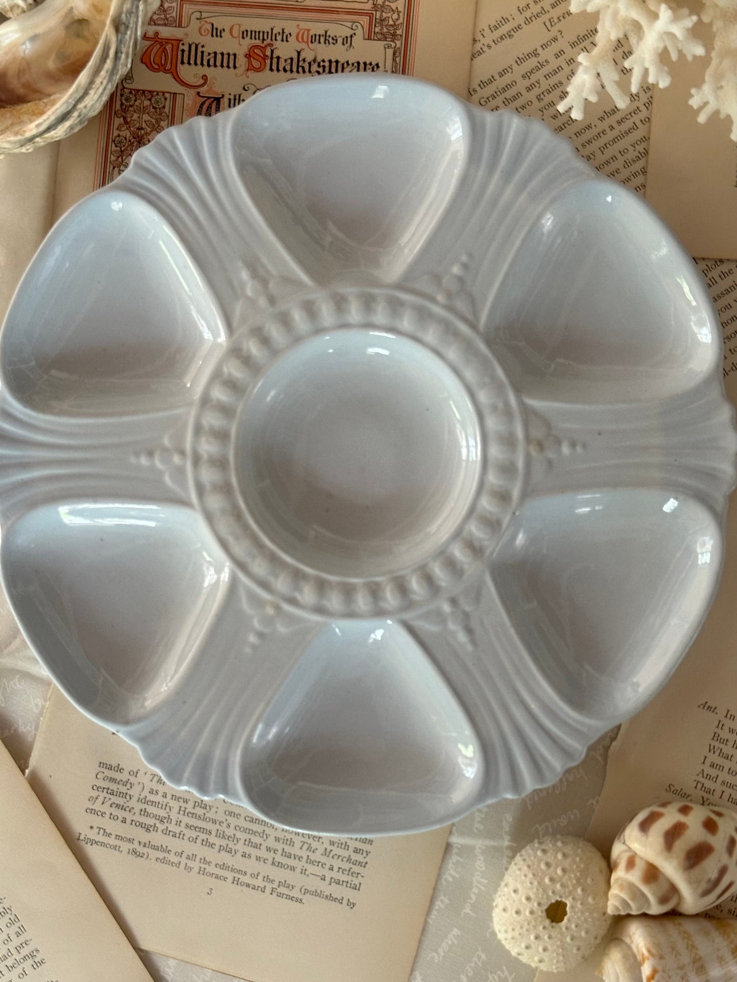 Antique Victorian Powder Blue Glass Oyster Plate | Pearl Dot Style | 8.75"