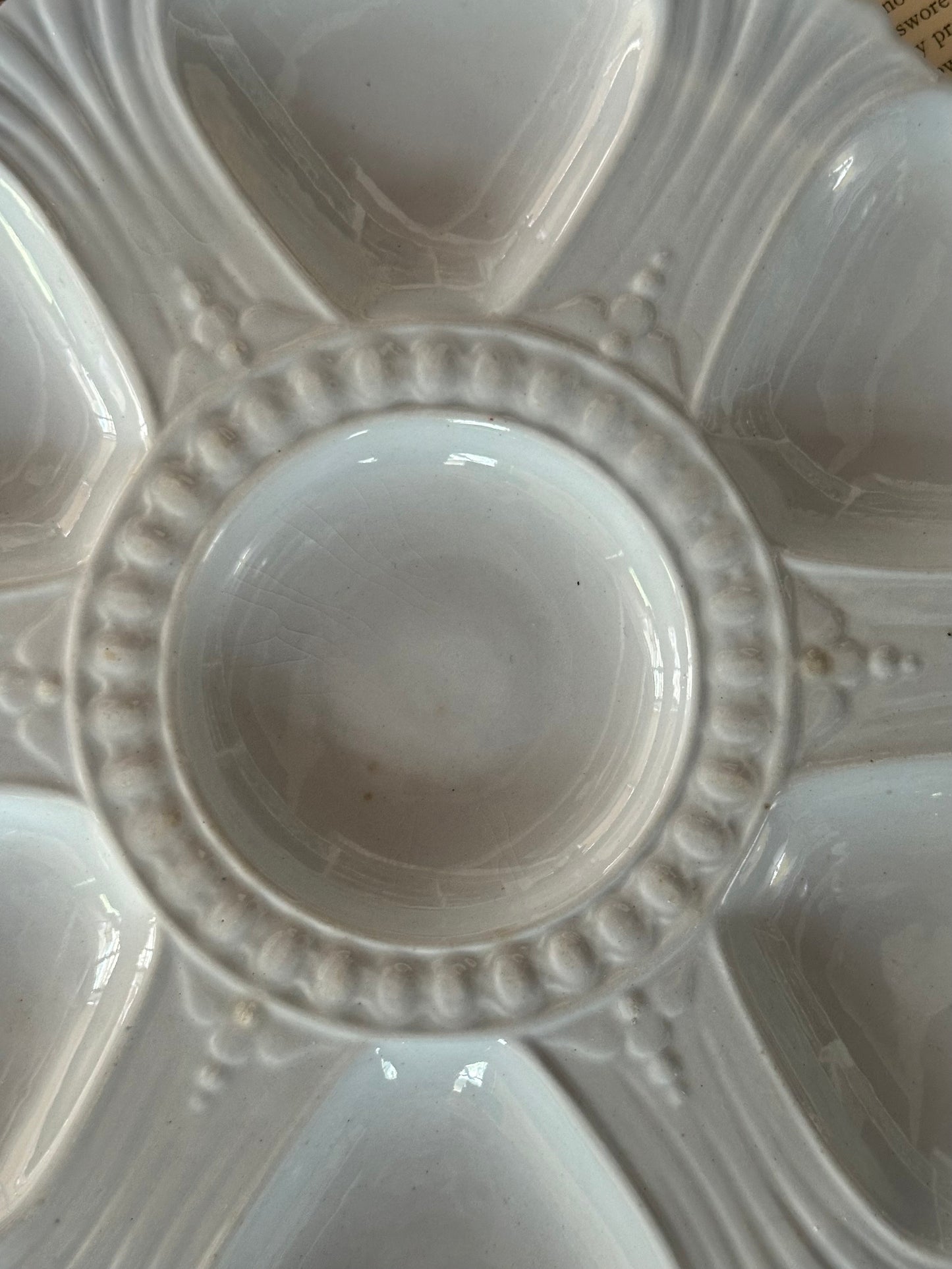 Antique Victorian Powder Blue Glass Oyster Plate | Pearl Dot Style | 8.75"