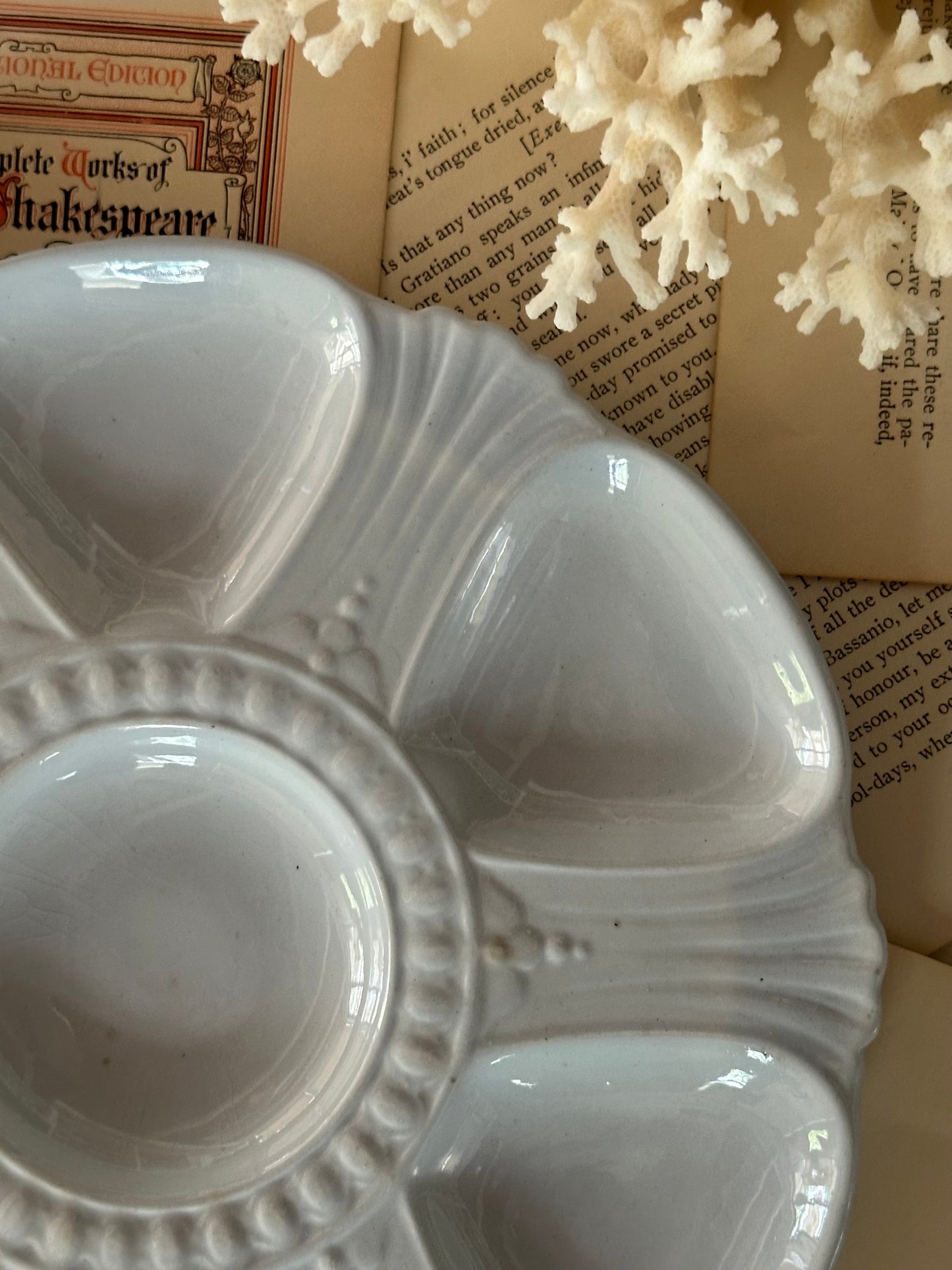 Antique Victorian Powder Blue Glass Oyster Plate | Pearl Dot Style | 8.75"