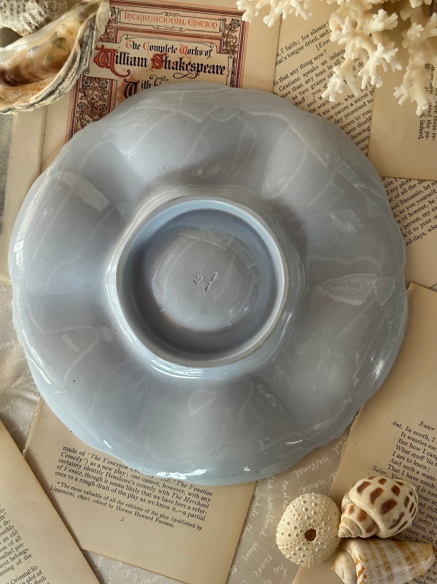 Antique Victorian Powder Blue Glass Oyster Plate | Pearl Dot Style | 8.75"