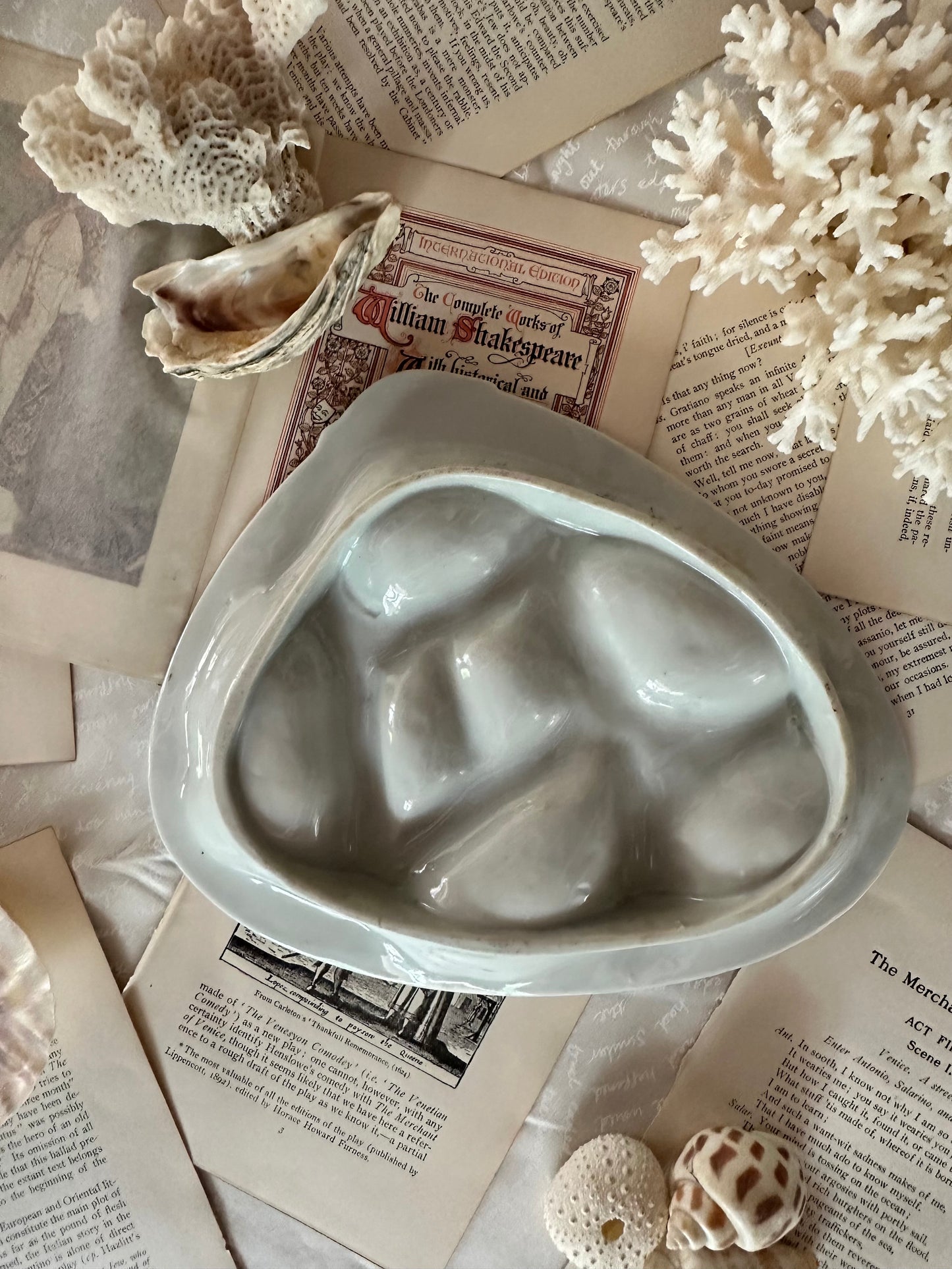 Vintage Hand-Painted Porcelain Oyster Plate with Marine Life