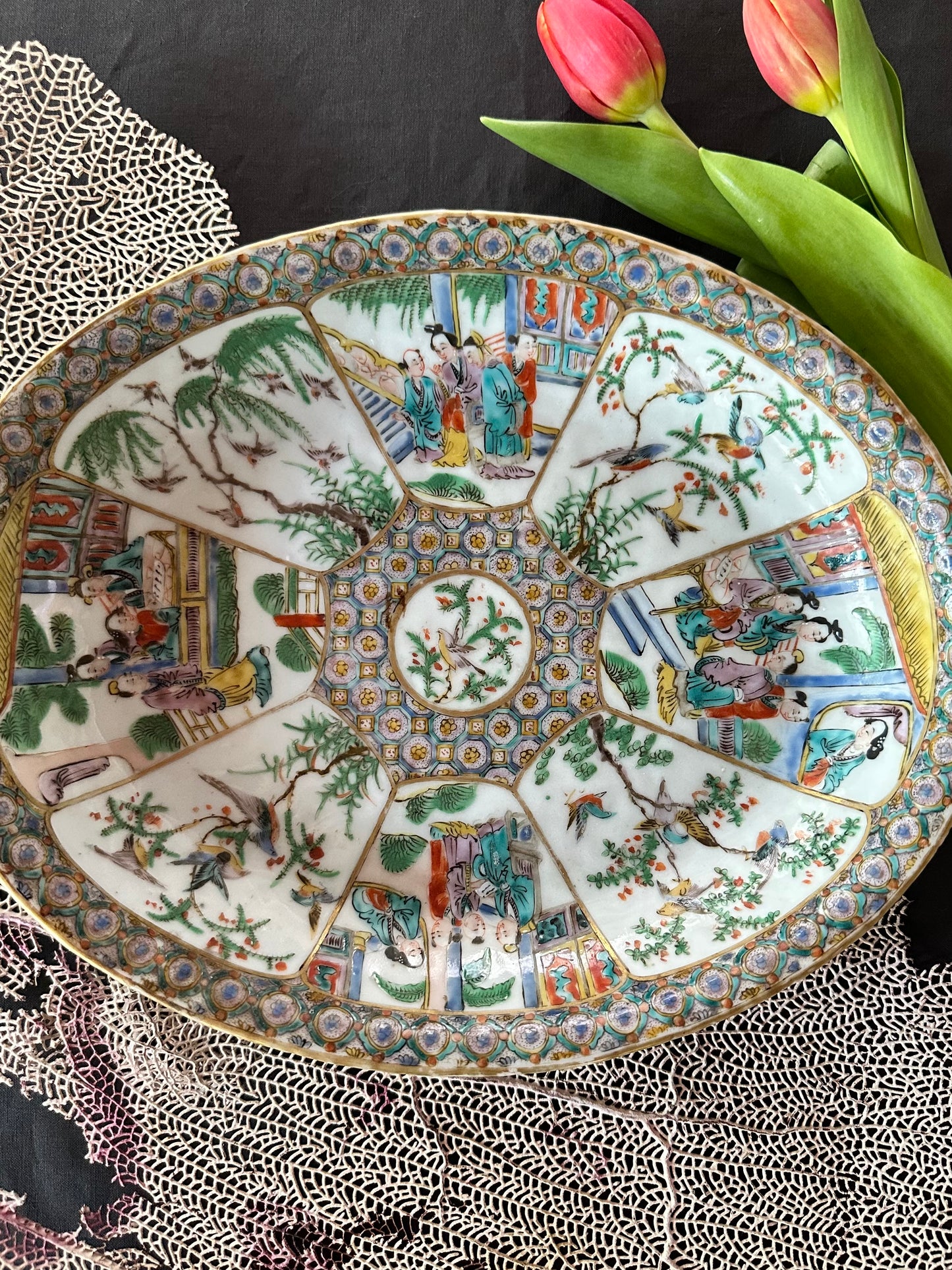 19th Century Antique Chinese Famille Verte Canton Oval Platter | 11" x 9"