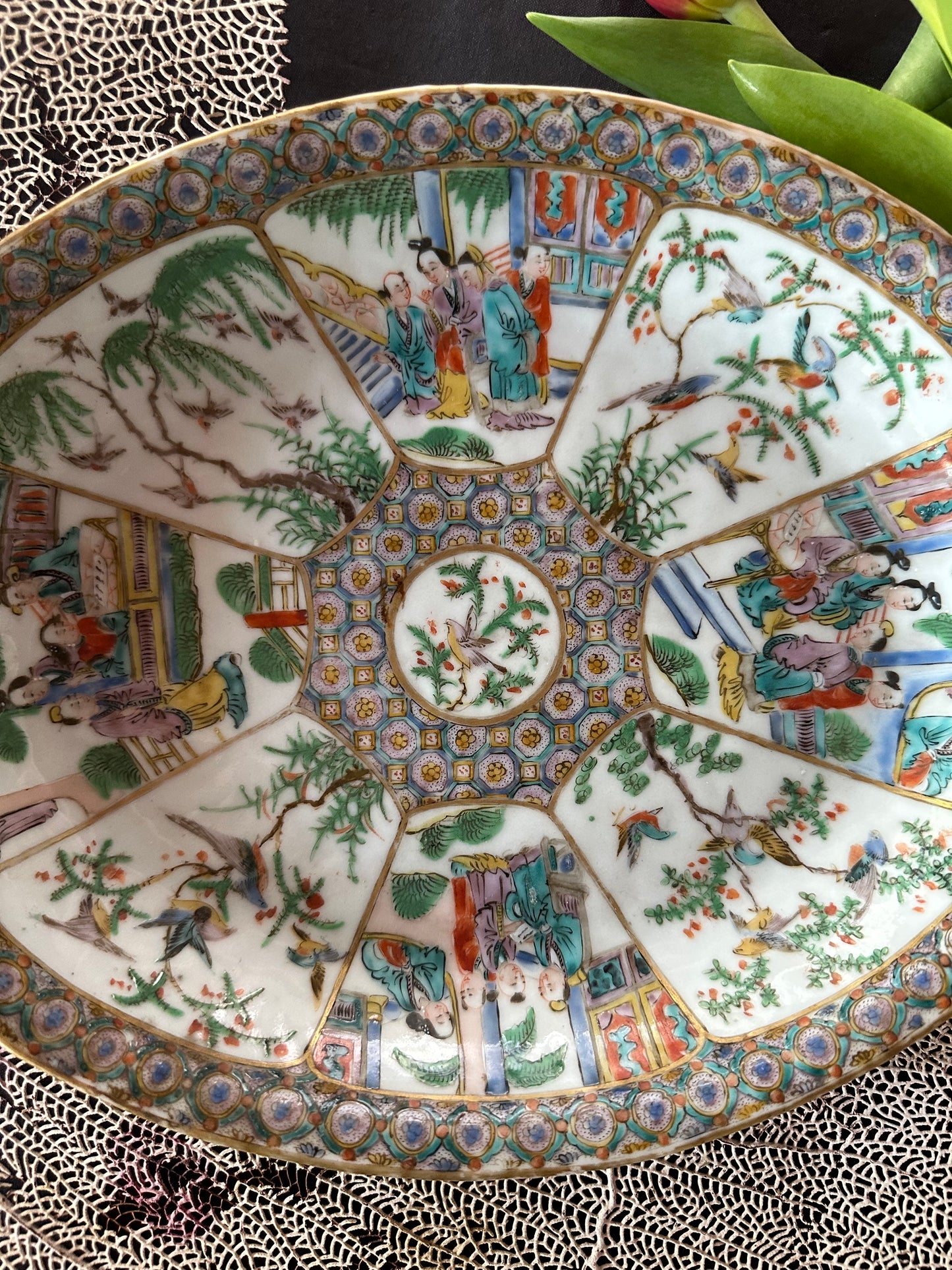 19th Century Antique Chinese Famille Verte Canton Oval Platter | 11" x 9"