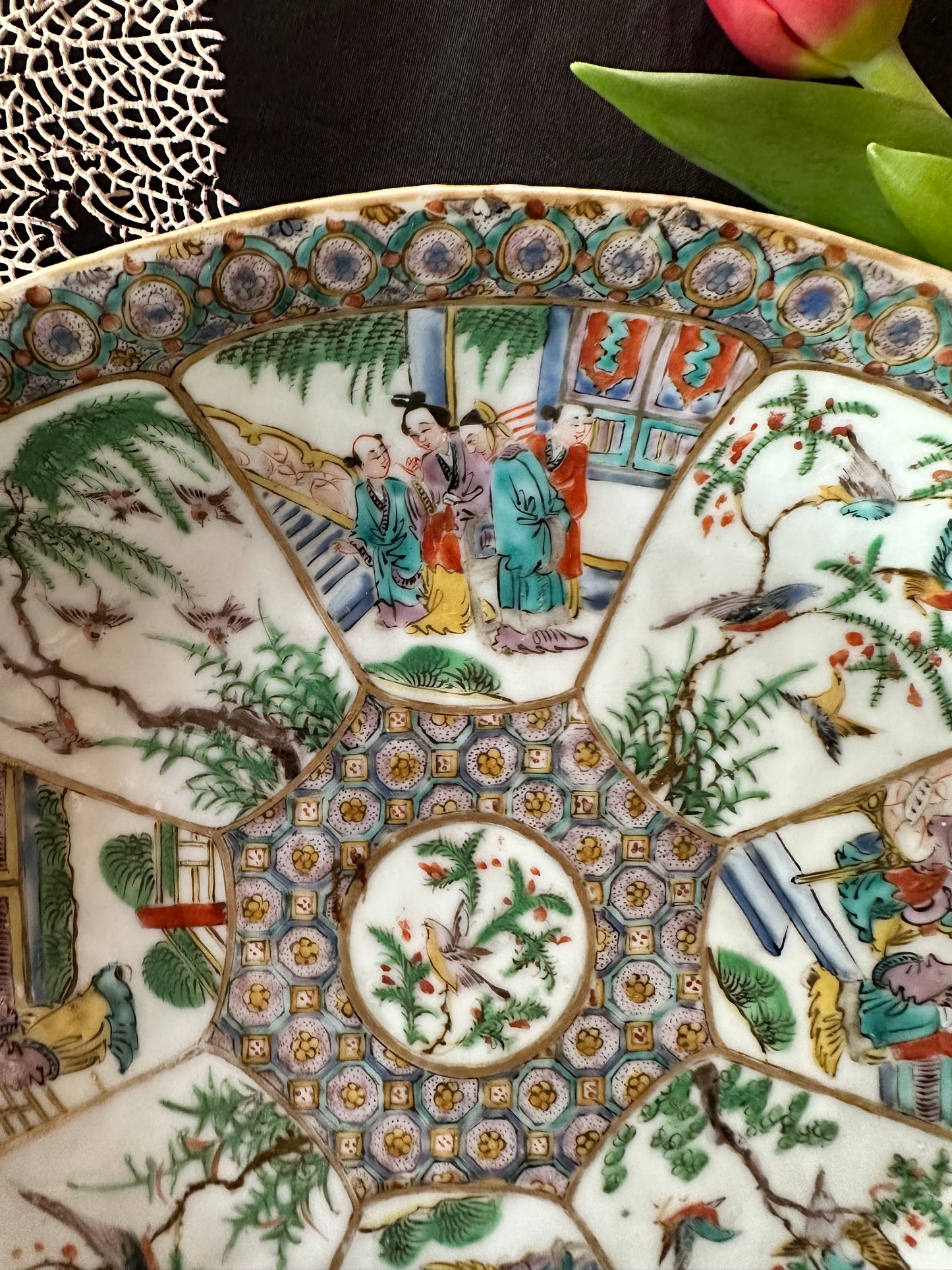 19th Century Antique Chinese Famille Verte Canton Oval Platter | 11" x 9"