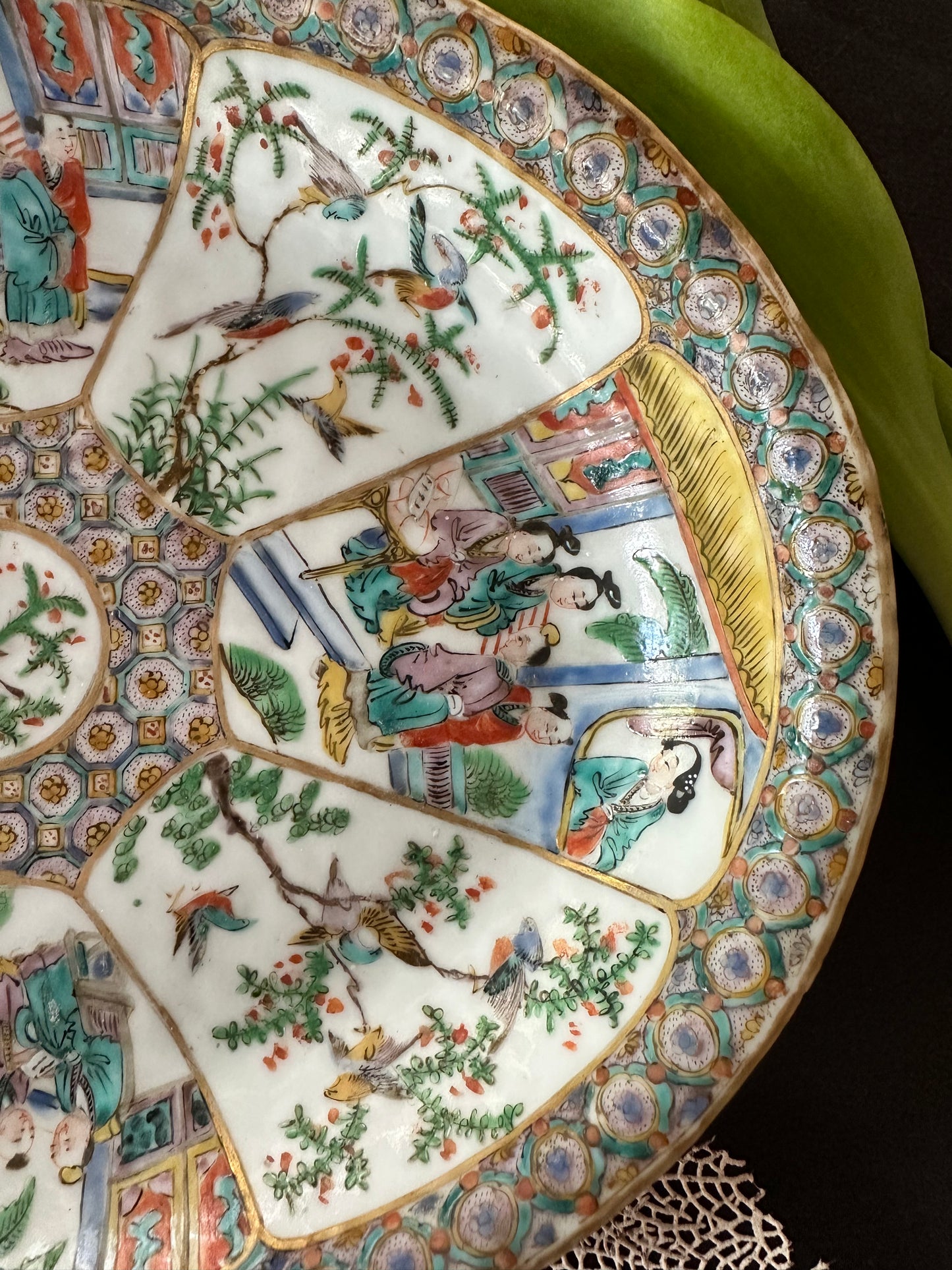 19th Century Antique Chinese Famille Verte Canton Oval Platter | 11" x 9"