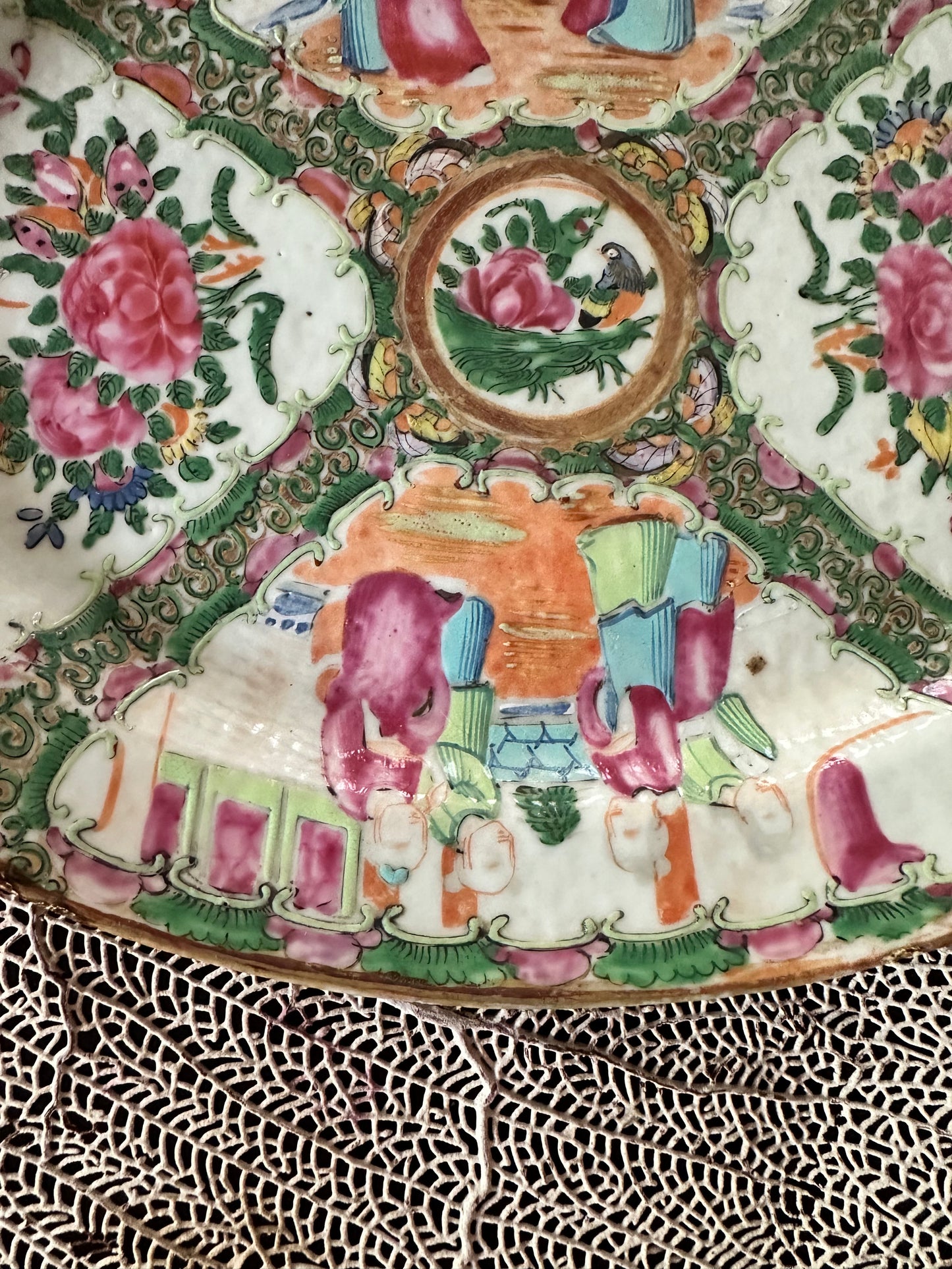 19th Century Antique Chinese Rose Medallion Oval Platter | 10.5" x 8"