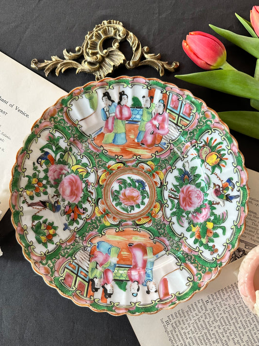 19th Century Antique Chinese Rose Medallion Scalloped Plates | 8.5" | 3 Available