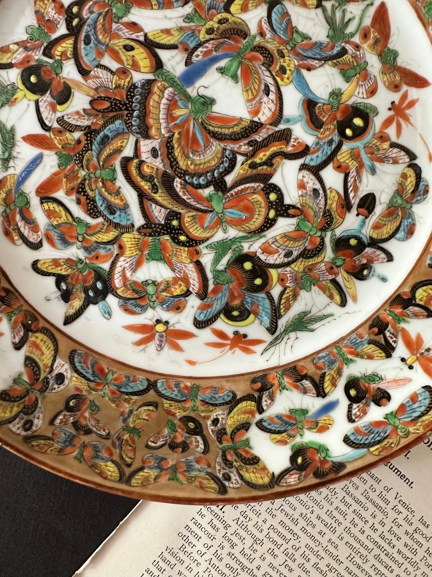Antique Chinese Thousand Butterflies Porcelain Plate | 9.25"