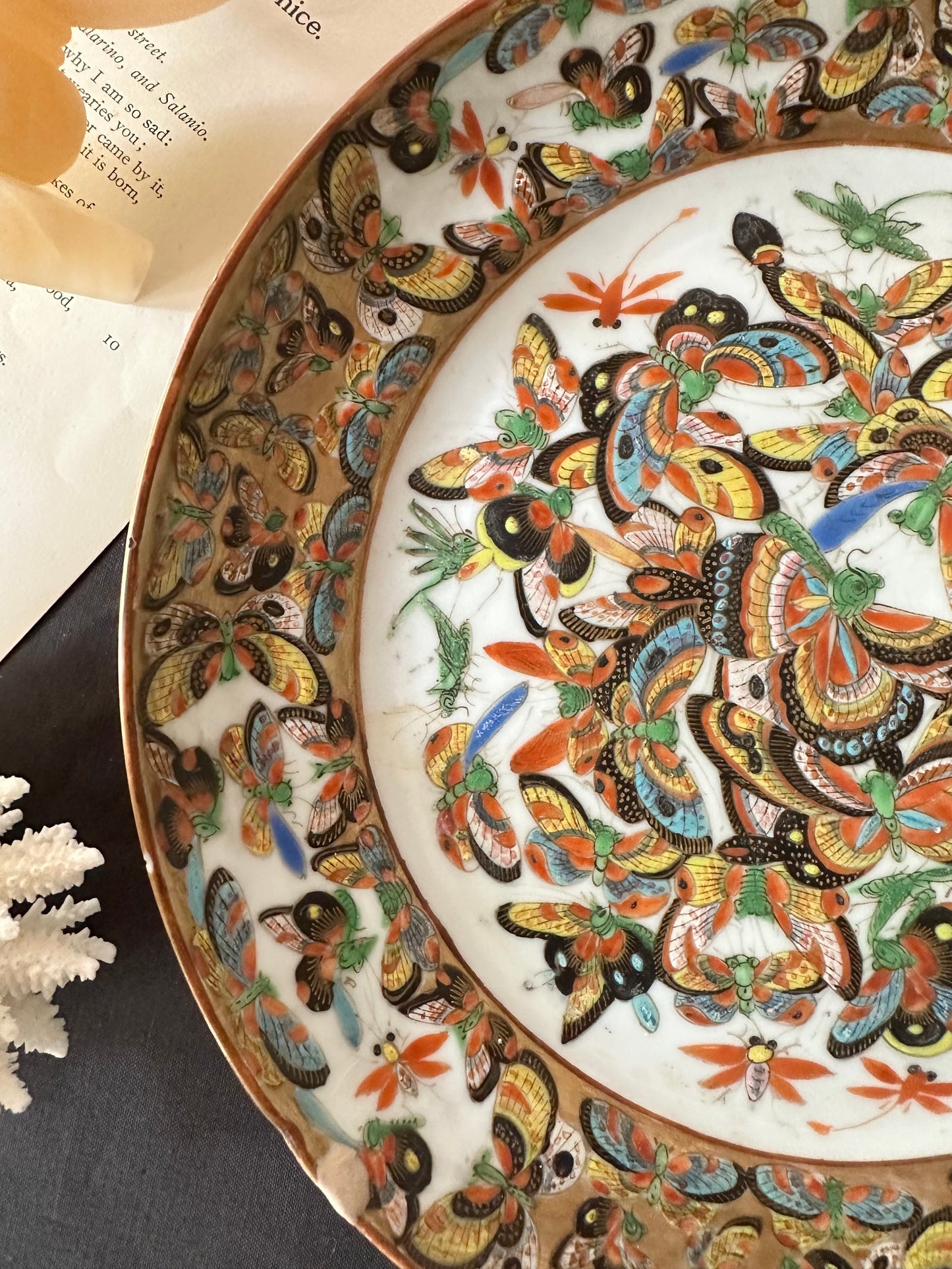 Antique Chinese Thousand Butterflies Porcelain Plate | 9.25"