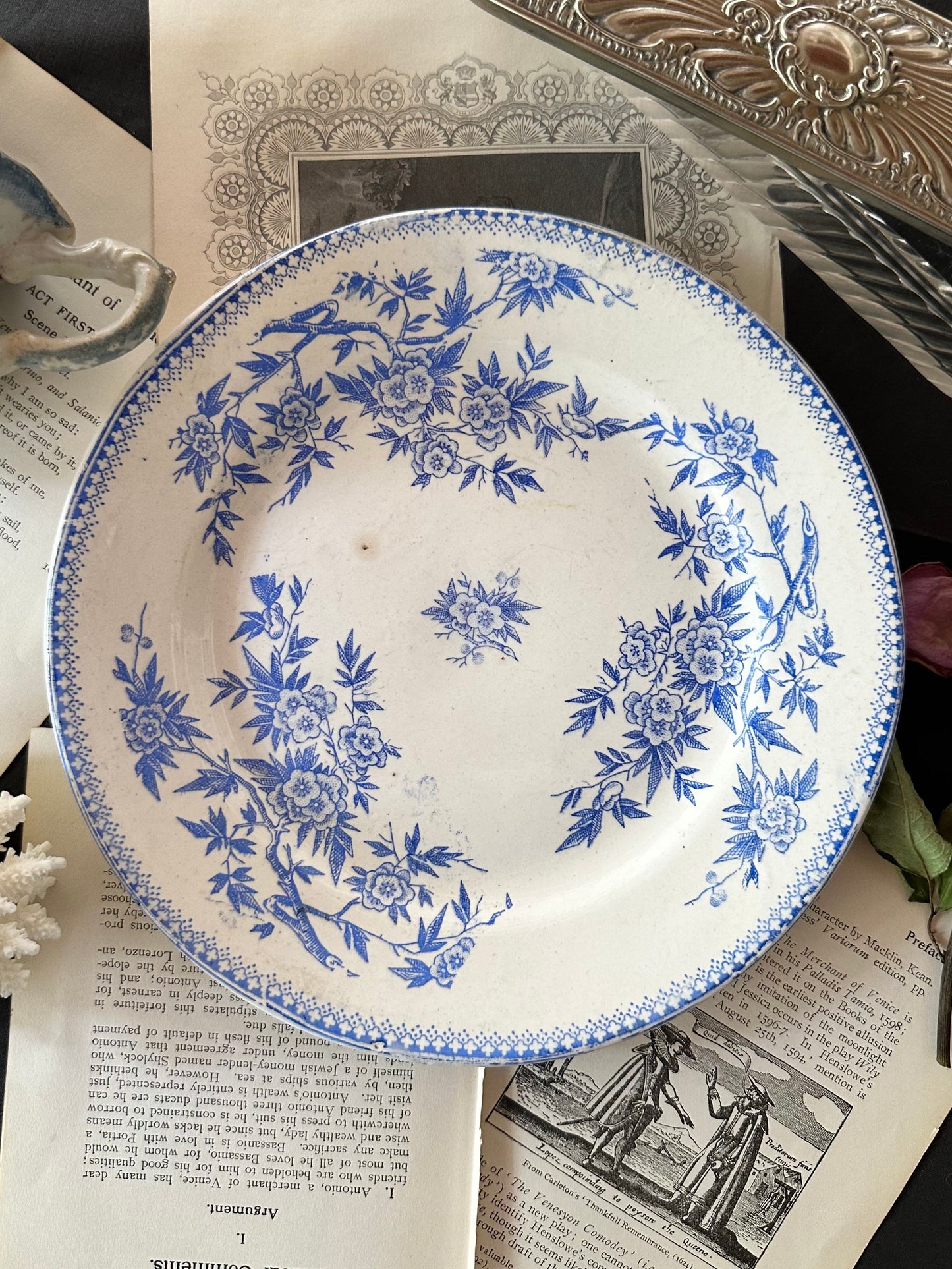 Antique French Terre de Fer Grigny Blue Transferware Plate 9" | c. 1880–1900