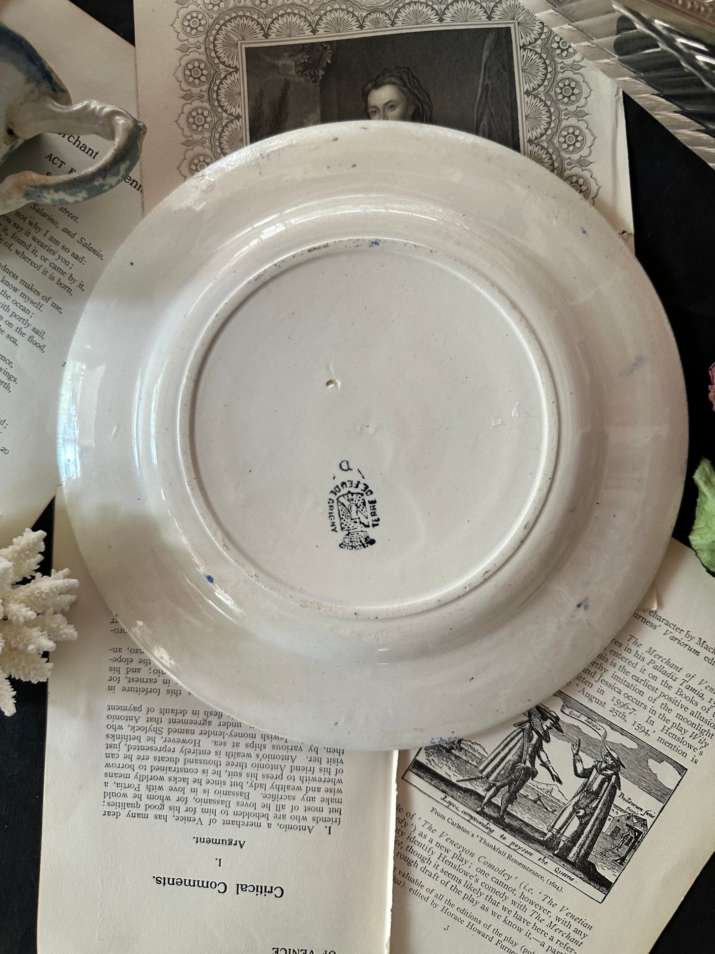 Antique French Terre de Fer Grigny Blue Transferware Plate 9" | c. 1880–1900