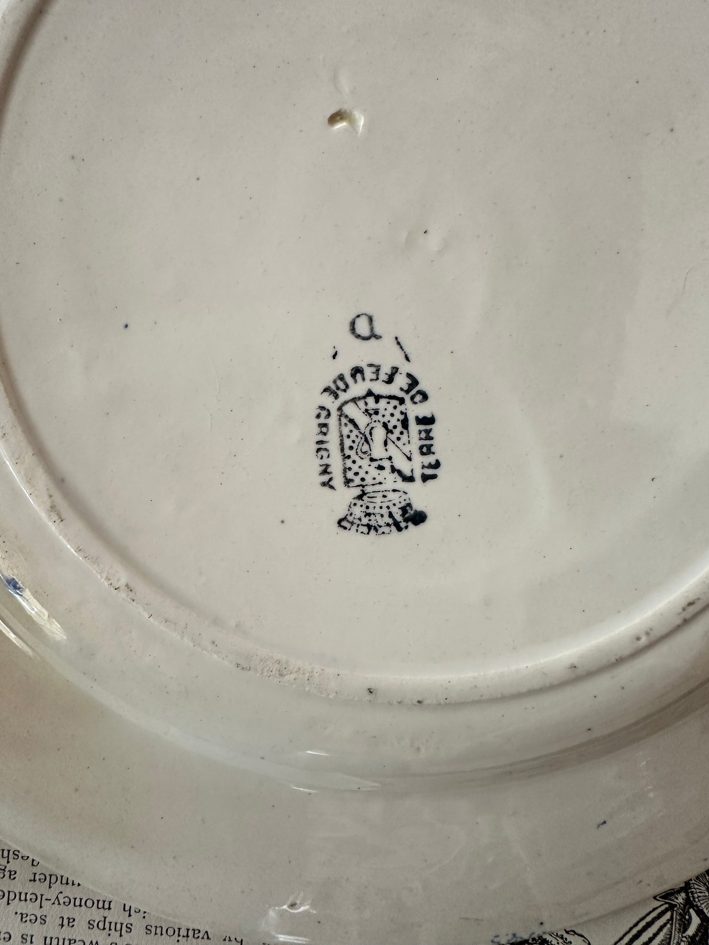 Antique French Terre de Fer Grigny Blue Transferware Plate 9" | c. 1880–1900