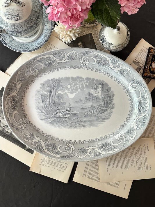 Antique Johnson Brothers Rhine Gray Transferware Platter | 18.5"