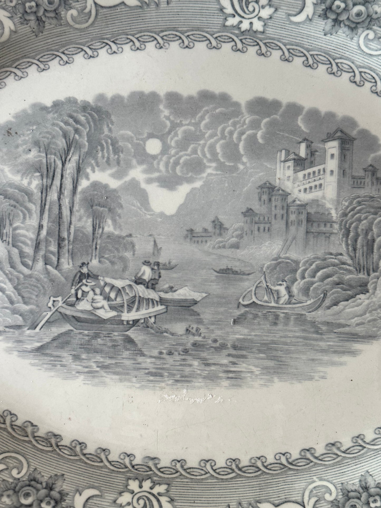 Antique Johnson Brothers Rhine Gray Transferware Platter | 18.5"