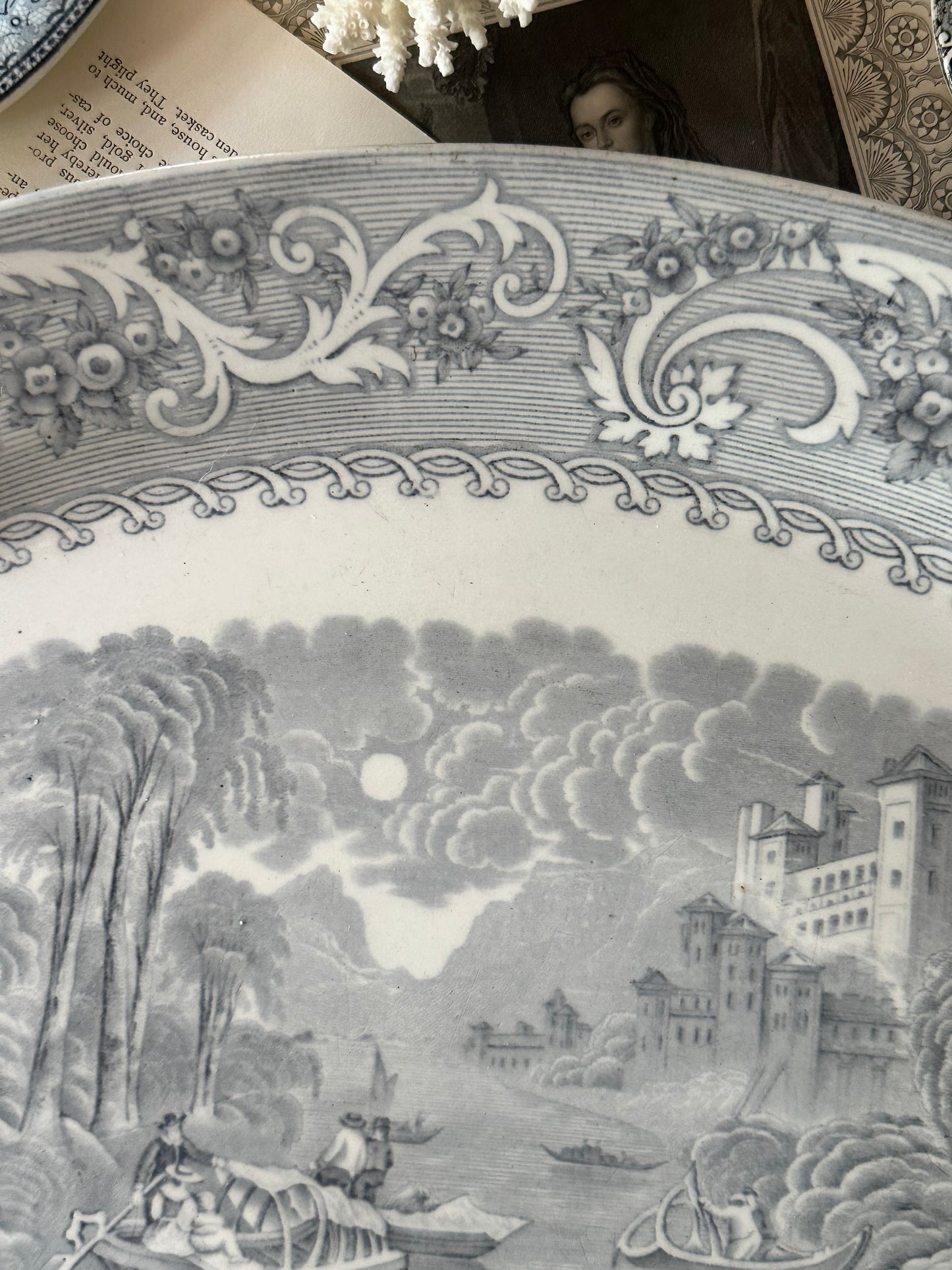 Antique Johnson Brothers Rhine Gray Transferware Platter | 18.5"