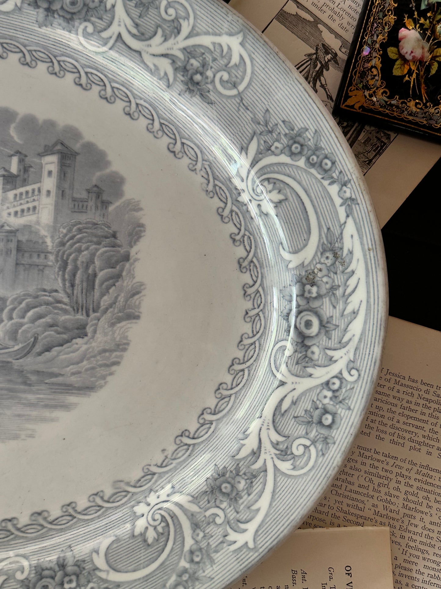Antique Johnson Brothers Rhine Gray Transferware Platter | 18.5"