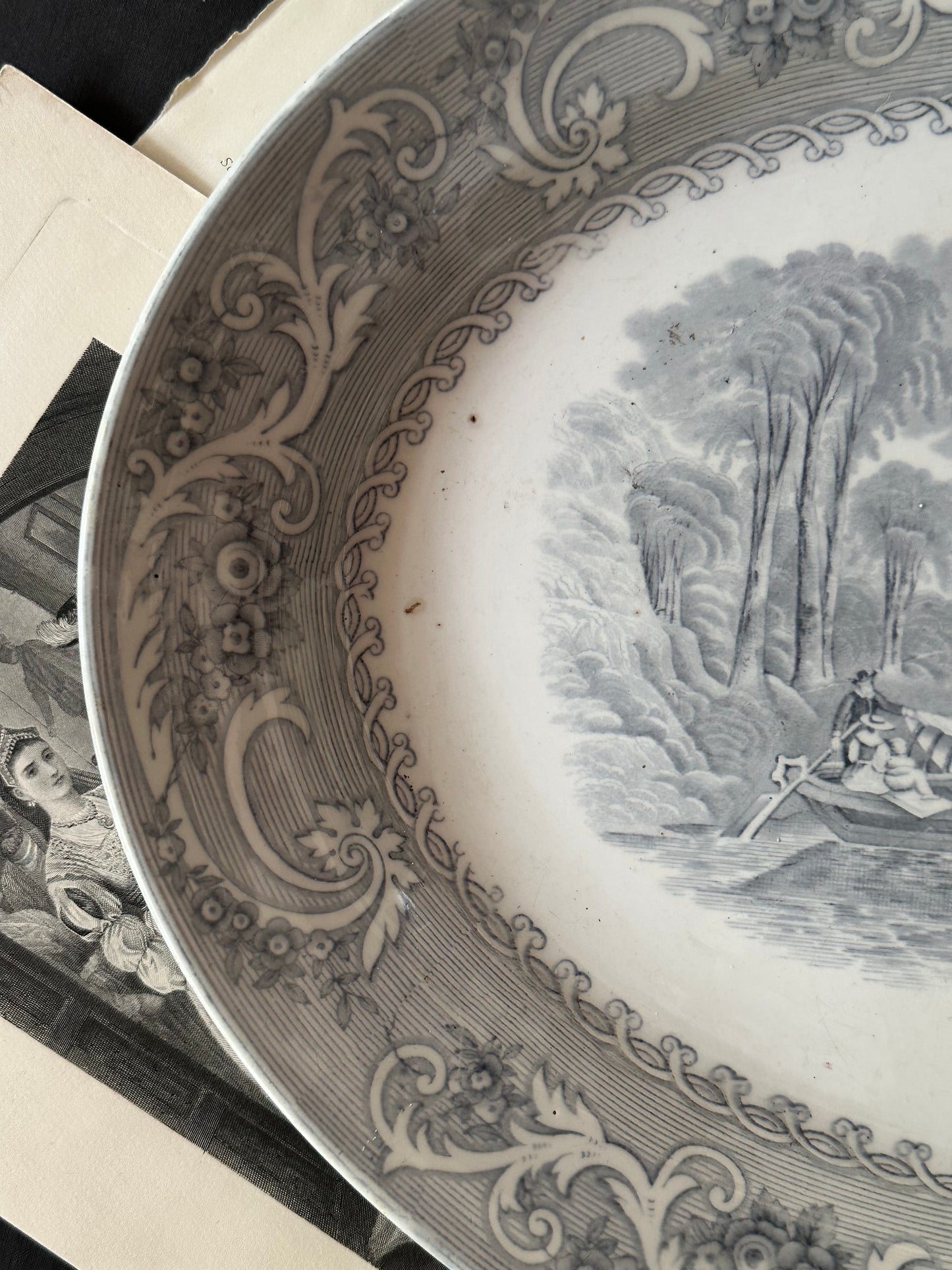 Antique Johnson Brothers Rhine Gray Transferware Platter | 18.5"