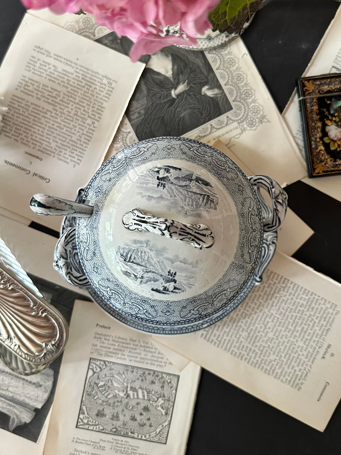Antique Copeland Blue Transferware Tureen Set Circa 1870s
