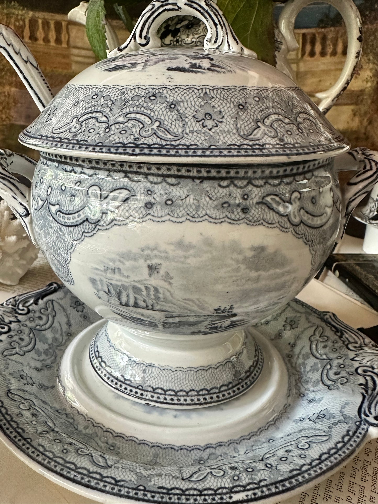 Antique Copeland Blue Transferware Tureen Set Circa 1870s