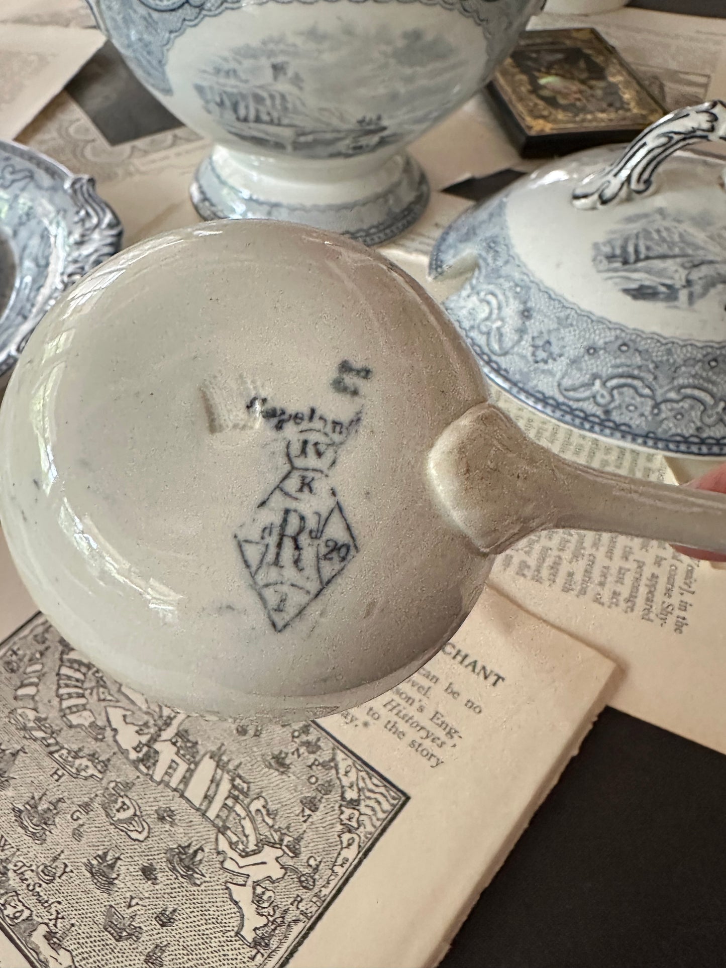 Antique Copeland Blue Transferware Tureen Set Circa 1870s