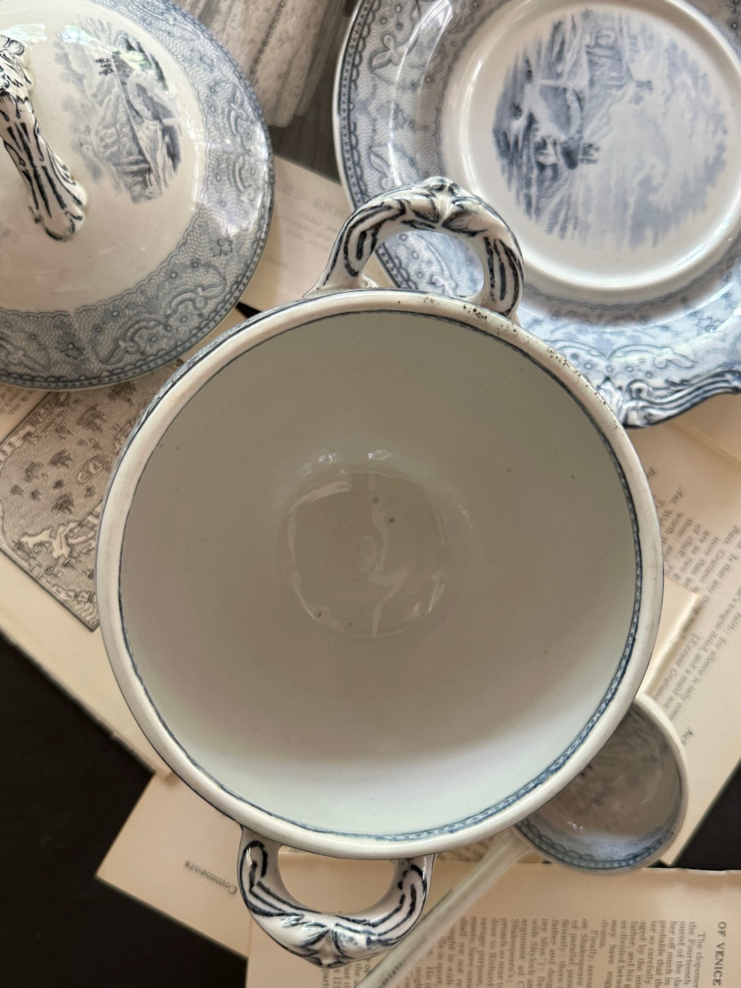 Antique Copeland Blue Transferware Tureen Set Circa 1870s