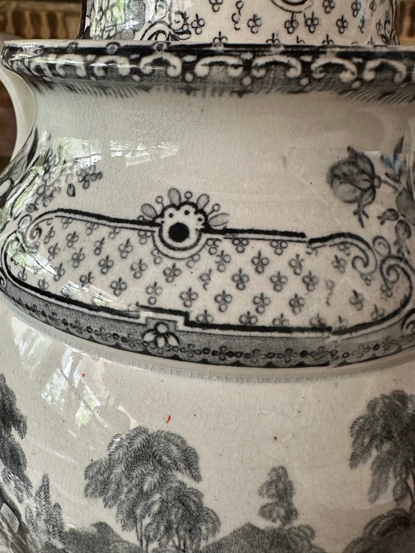 Circa 1930 Antique Davenport "Industry Need Not Wish" Franklin's Morals Black Transferware Coffee Pot