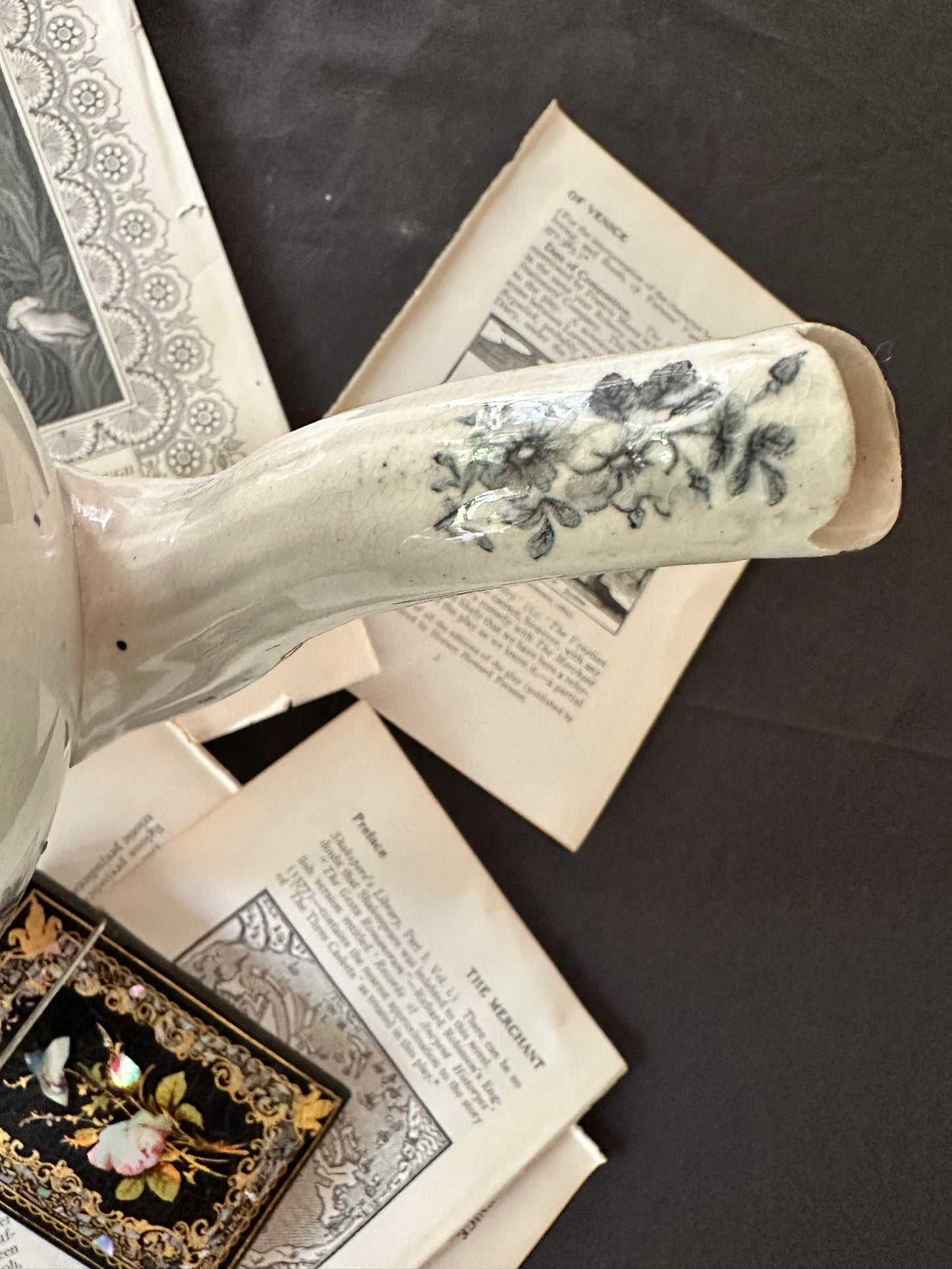 Circa 1930 Antique Davenport "Industry Need Not Wish" Franklin's Morals Black Transferware Coffee Pot