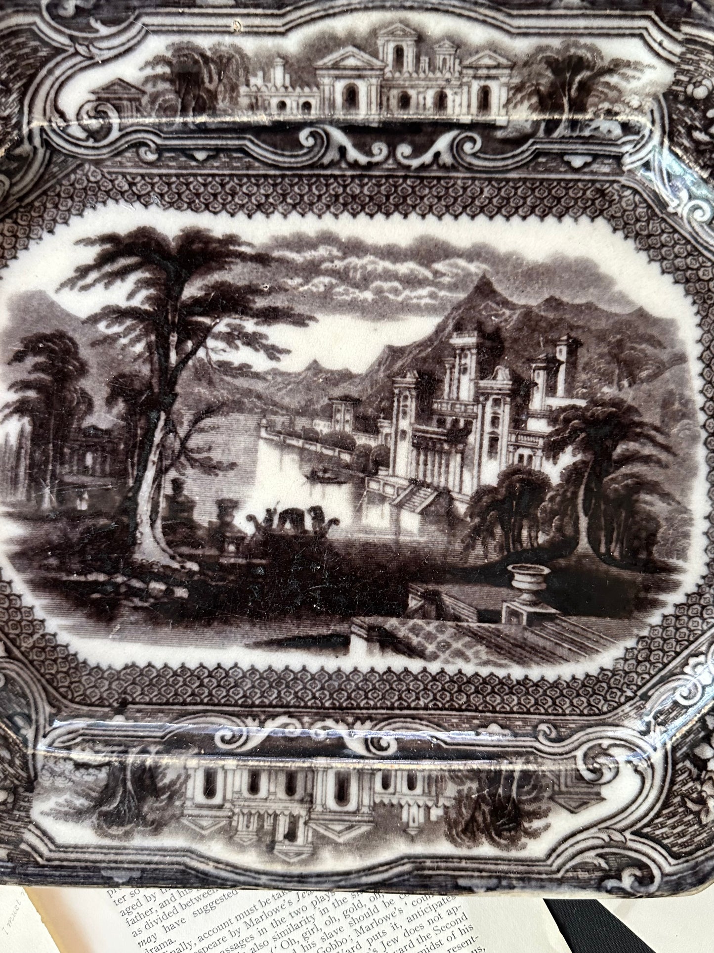 Antique T. Walker Tavoy Flow Black Transferware Platter