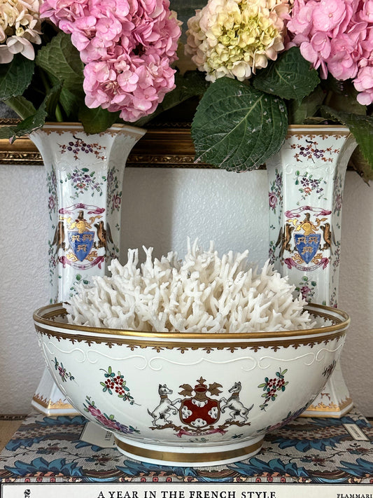 Early 20th Century Porcelaine de Paris Armorial Centerpiece Bowl | SPERABO Crest | Chinese Export Revival